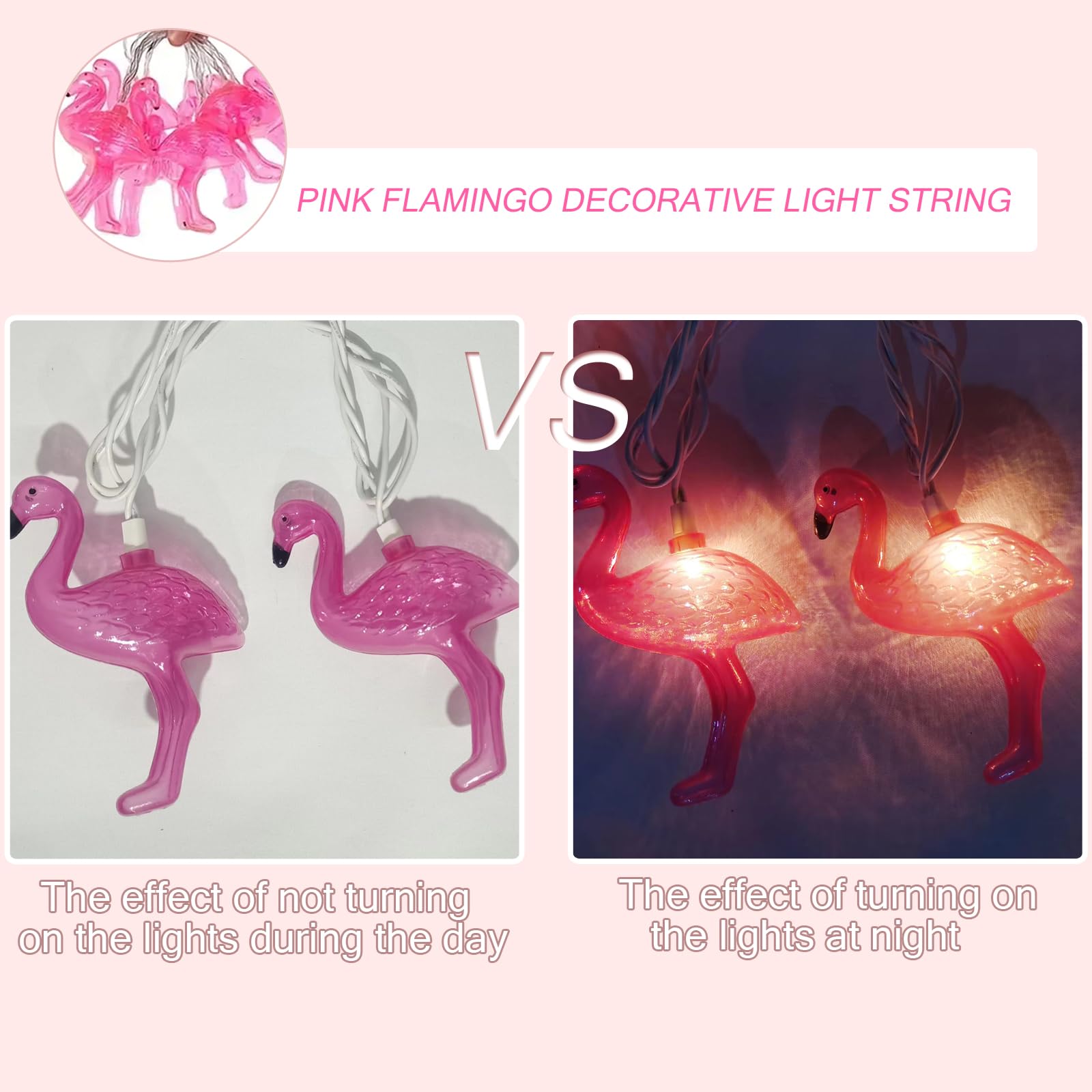 Brianvikey 8.5Ft Pink Flamingo Outdoor String Lights, 9Ft Summer Patio Led String Lights, Bedroom Birthday Wedding Holiday Summer Theme Outdoor Cute Party Lights, Tropical Party Decoration, Flamingo Decoration