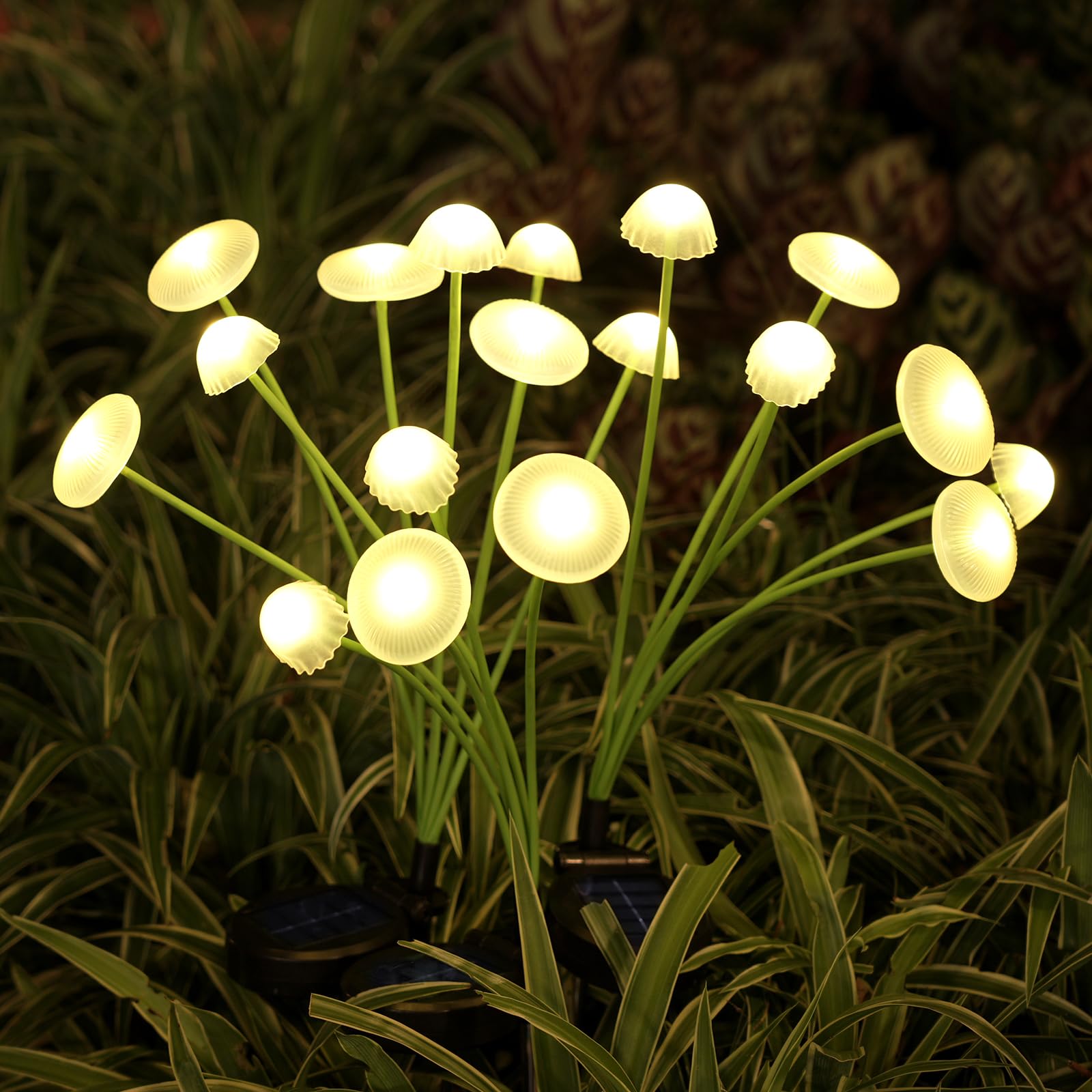 Rieyue Solar Garden Lights, 4-Pack Dual Mode Led Solar Mushroom Lights, Waterproof Firefly Outdoor Decor For Yard, Patio, And Pathway – Warm White Jellyfish Ambiance