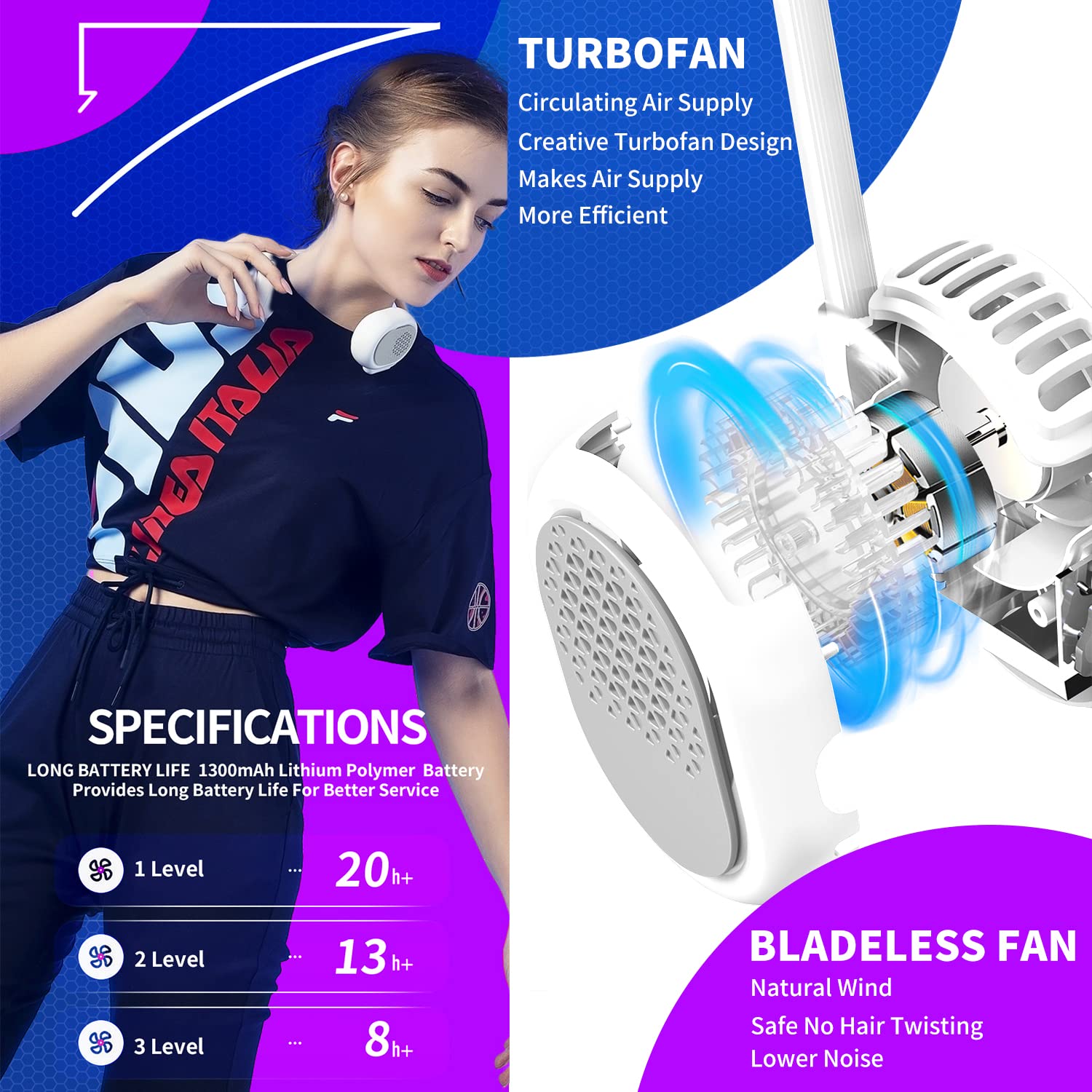 Portable bladeless Alioth neck fan, 360° rotation for customized cooling, hands-free and rechargeable