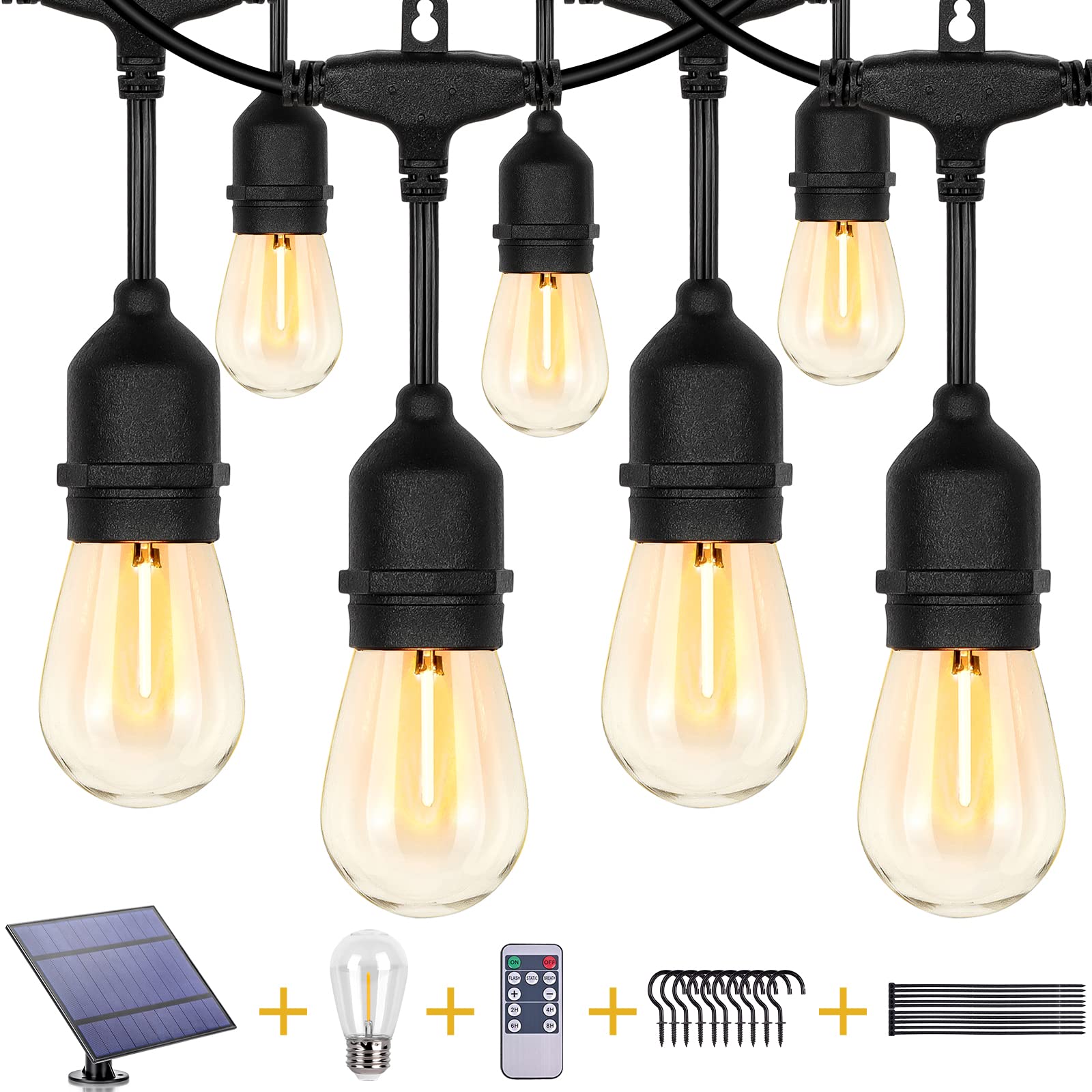 Zjojo 50Ft Solar String Lights - Outdoor Waterproof With 16 Plastic Shatterproof Bulbs, Ip65 Grade Led Patio Lights With Solar Power & Usb Port