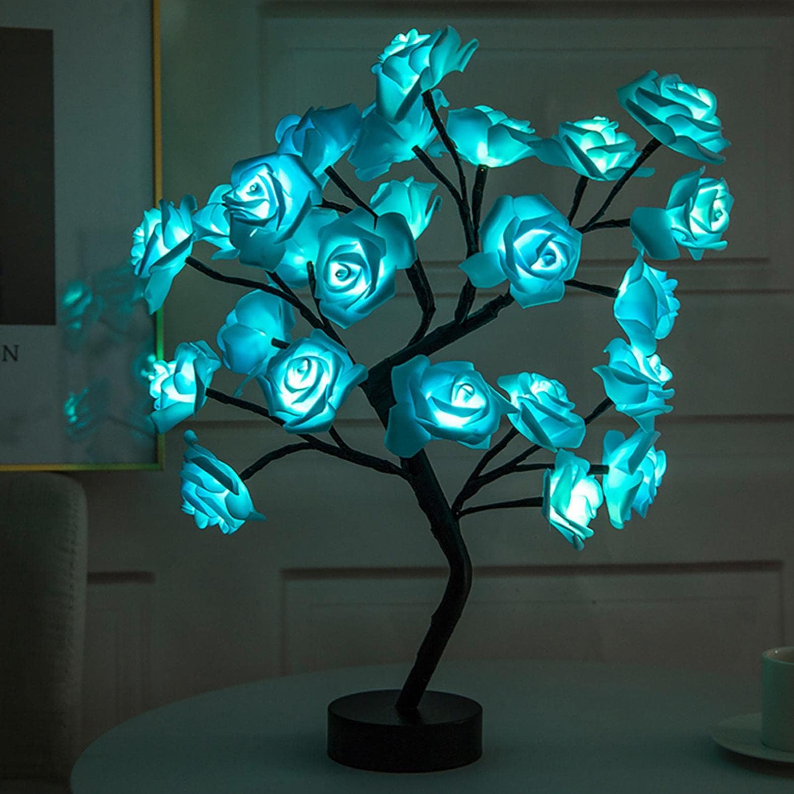 Sogooded Endless Rose Lamp, Rose Tree Lamp, Romantic Flower Lamp, Led Table Rose Night Light Atmosphere Decor, For Women Girls Wife Valentines Day Wedding Decor (Blue)