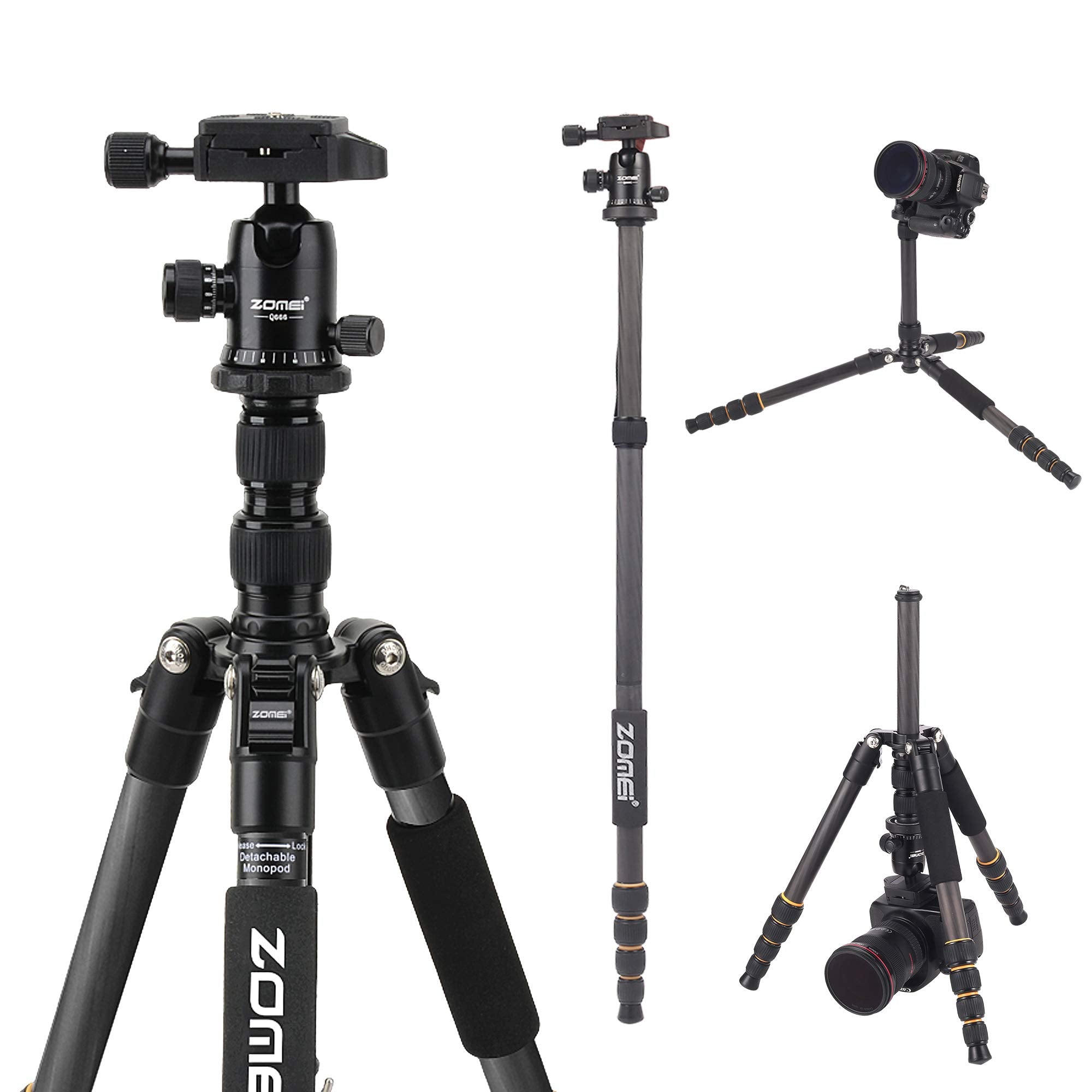 Yessbon Zomei Carbon Fiber Q666C Tripod Heavy Duty Lightweight Travel With 360 Degree Ball Head Compact For Canon Sony, Nikon, Samsung, Panasonic, Olympus, Kodak, Fuji, Cameras And Dslr