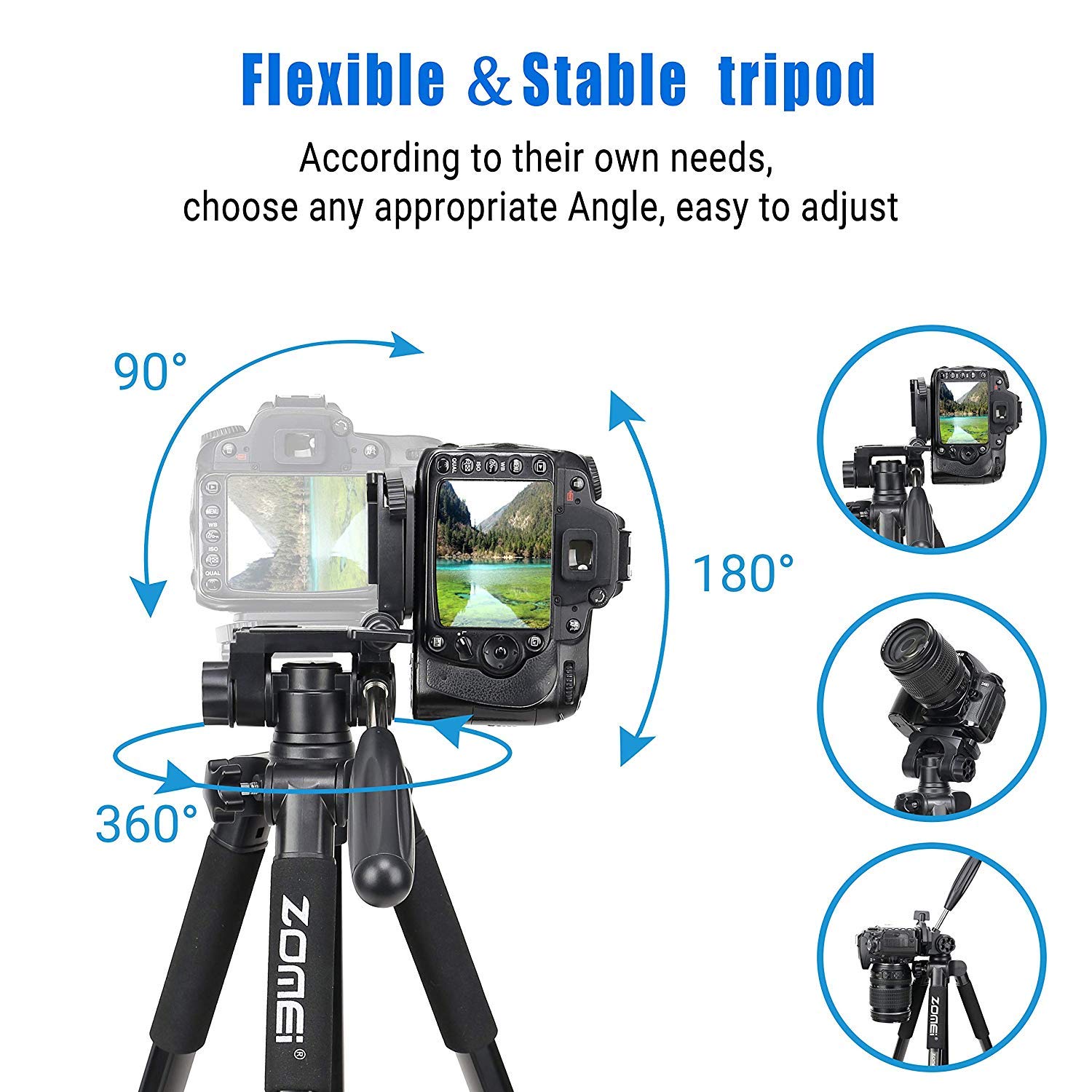 Yessbon Zomei Q222 58" Monopod Tripod With 3-Way Swivel Pan Head And Carrying Bag For Sony Nikon Canon Camera Suitable For Sony Nikon Canon Suitable For Live Photo Video
