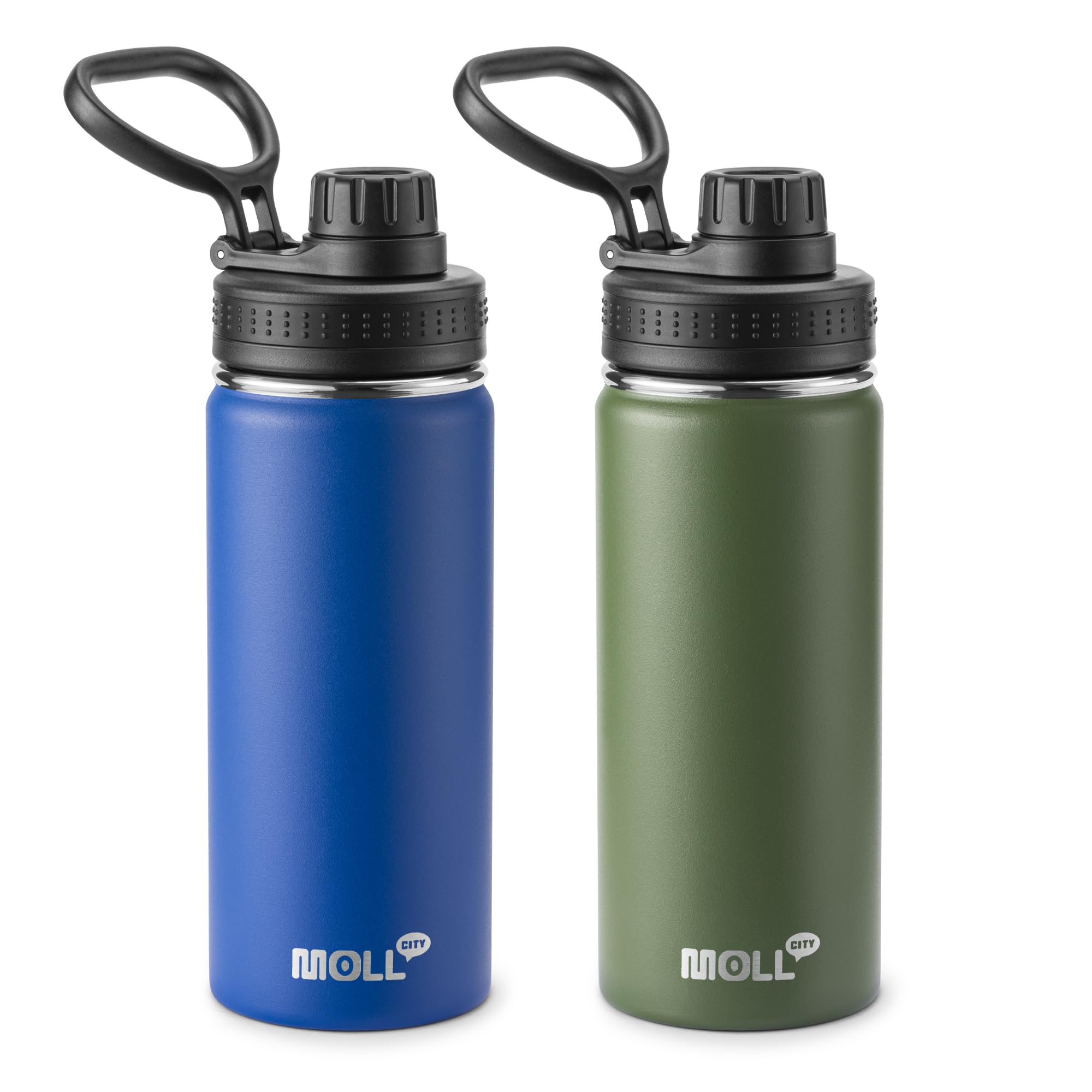 Insulated Water Bottle 2 Pack-16 Oz Stainless Steel Vacuum Sports Water Bottle Wide Mouth Flask