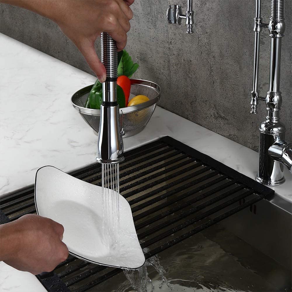 Kunmai High Arc Swirling Dual-Mode Pull-Down Kitchen Faucet With Porcelain Handle,Chrome