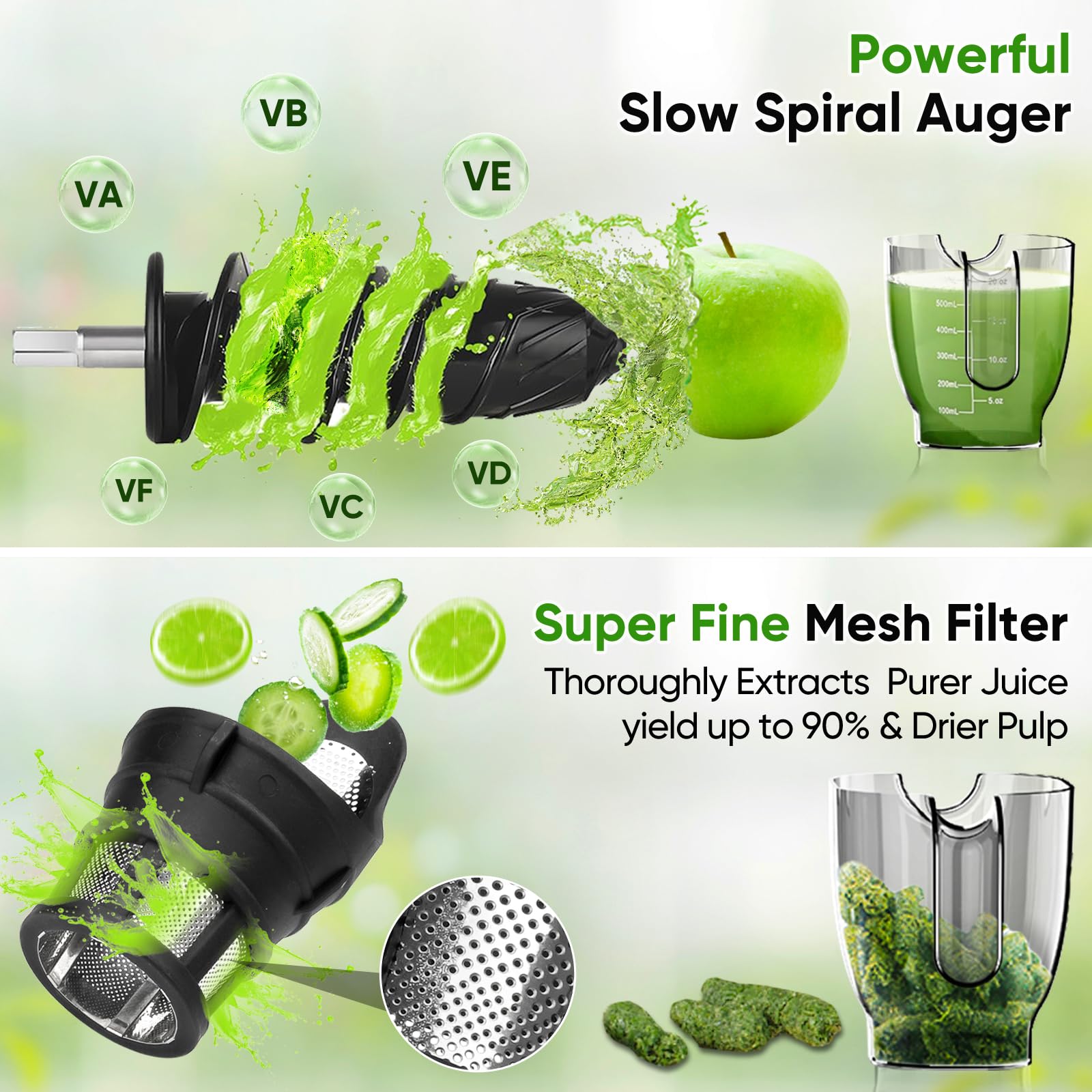 COZII Cold Press Juicer Machines, COZII Slow Masticating Juicer Extractor Soft/hard Mode, 3.6" Large Feed Chute For Vegetable and Fruit - Koospark