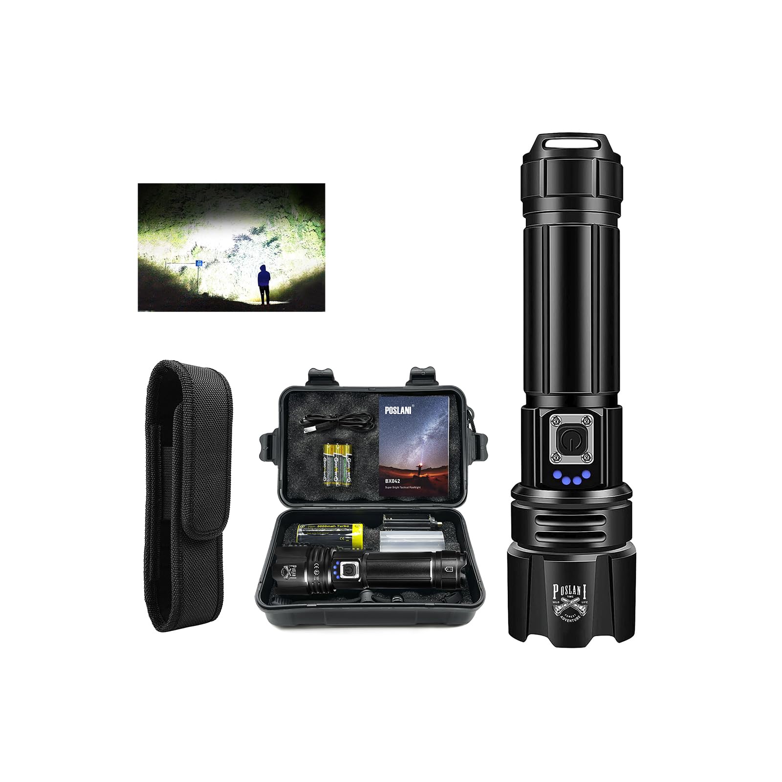 Poslani Flashlights Led High Lumens Rechargeable,Brightest 950000 Lumens Flash Light, High Power Tactical Flashlight,Handheld Waterproof Flashlights For Emergency Camping