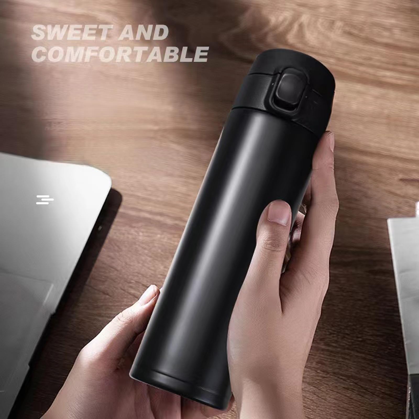 Vacuum Insulated Thermos Thermal Water Bottle Travel Coffee Mug With Safety Buckle Lid Stainless