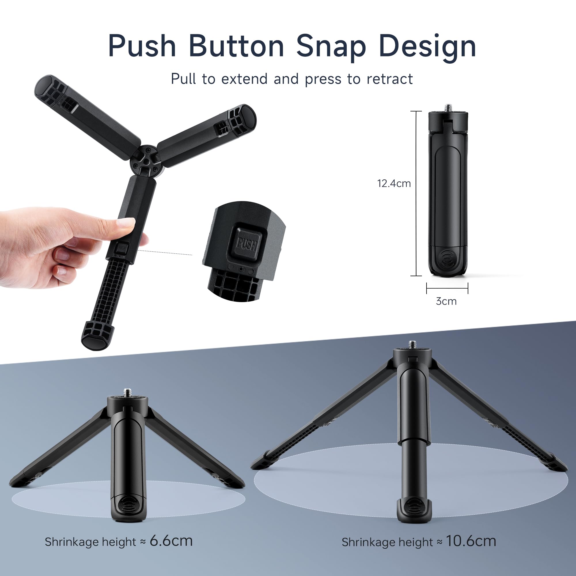 Weeylite 1/4 Mini Tripod, C01 Pro Tabletop Desktop Stand Compact Tripod With 1/4" Screw For K21 Stick Light, Retro 12X Photo Light,Camera,Smooth 4,Osmo Mobile,Vimble 2,Gimbal Handle Grip Stabilizer