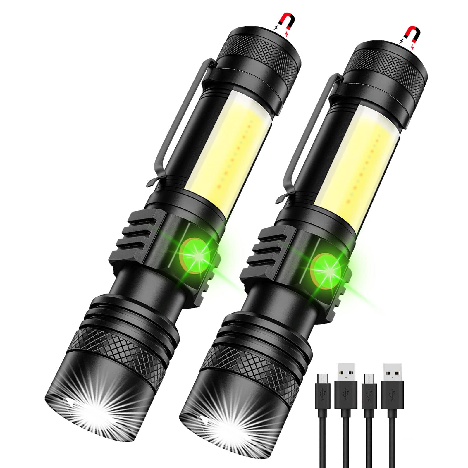 Proastar Rechargeable Flashlight, Super Bright Led Flashlight With Cob Sidelight, Zoomable, Waterproof, 4 Modes, Utility Flashlight For Camping, Emergency