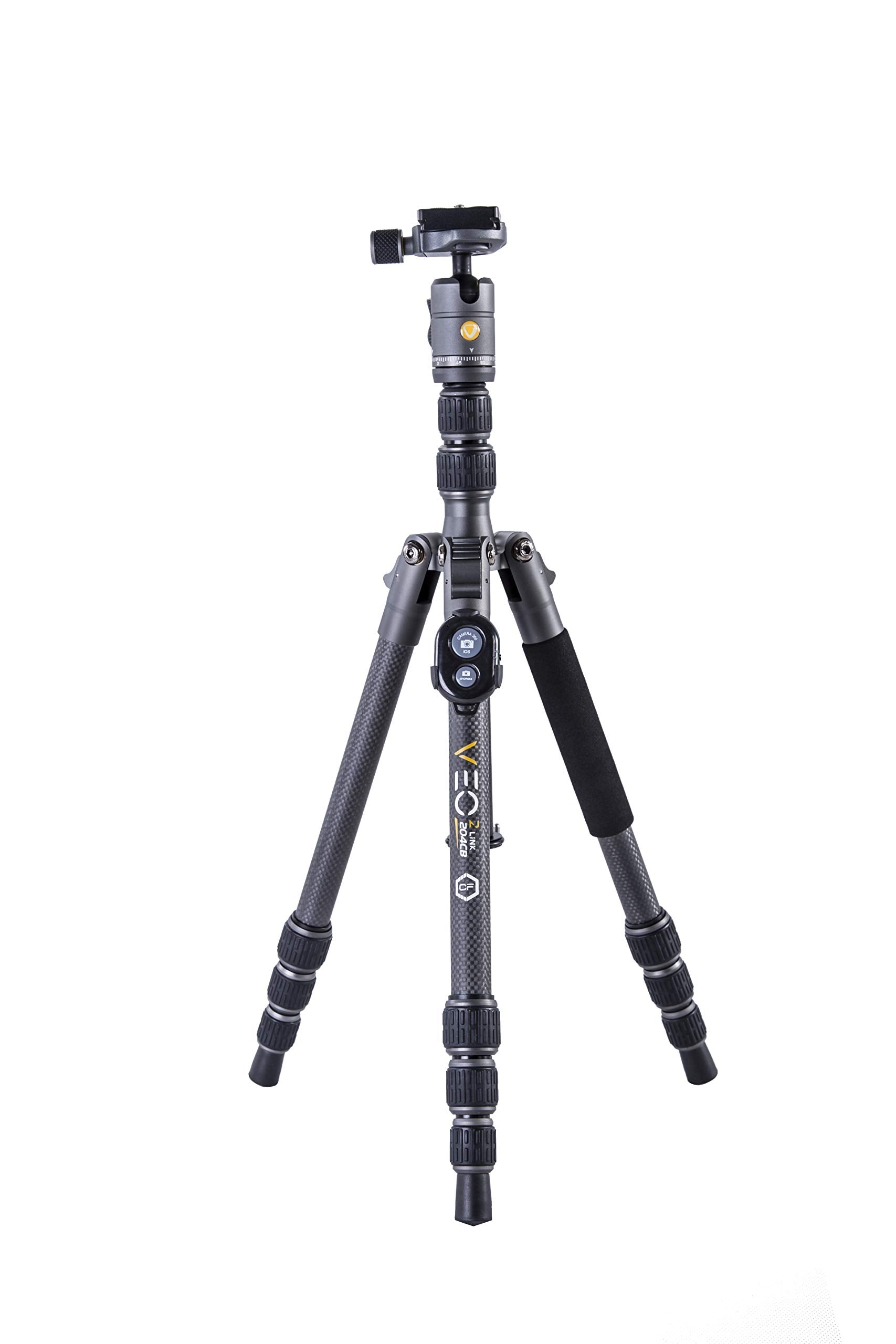 Vanguard Veo3Go204Cb Compact, Lightweight Carbon Fiber Travel Tripod With Ball Head, Monopod Option, Smart Phone Holder And Bluetooth Remote