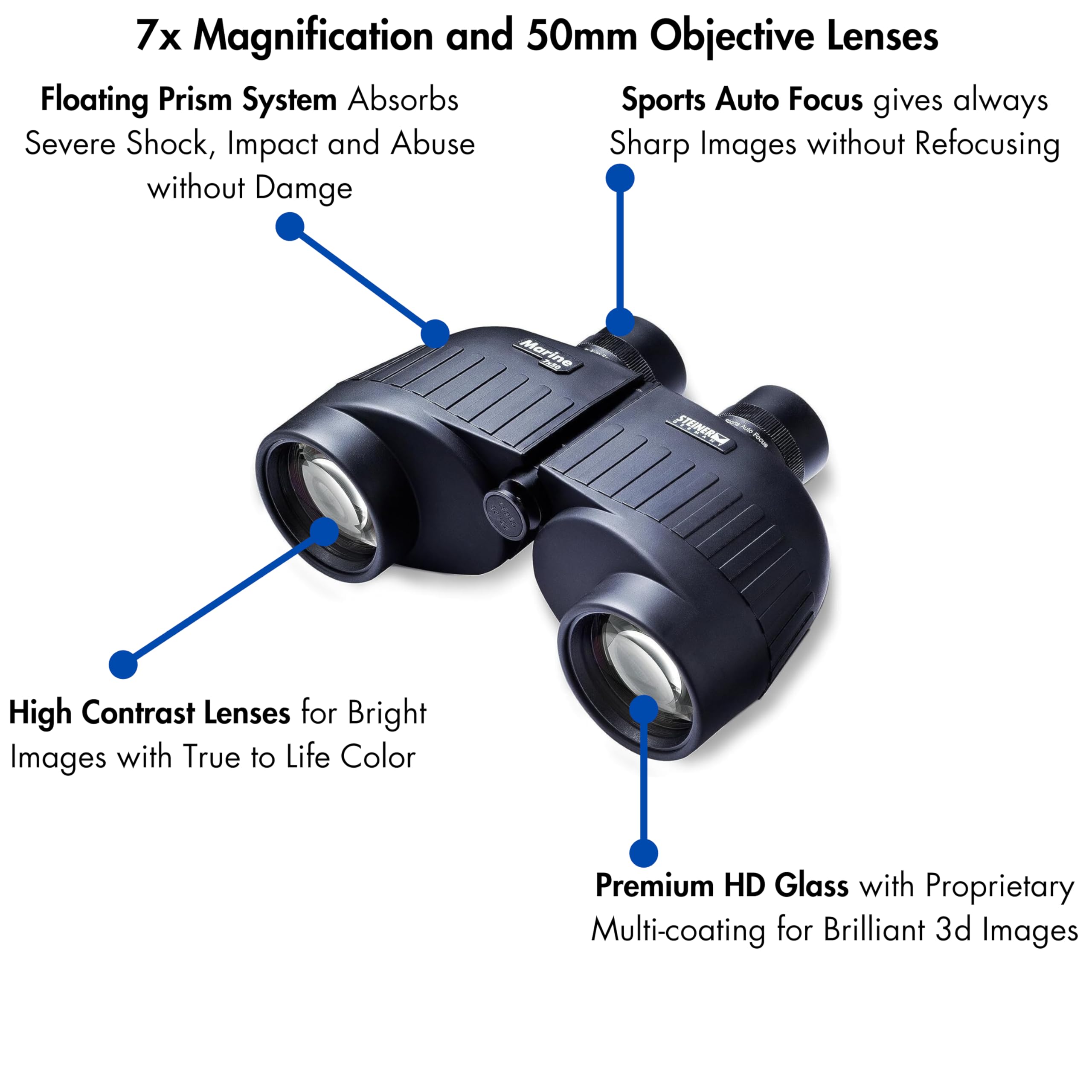 Steiner Marine Binoculars For Adults And Kids, 7X50 Binoculars For Bird Watching, Hunting, Outdoor Sports, Wildlife Sightseeing And Concerts - Quality Performance Water-Going Optics, Black