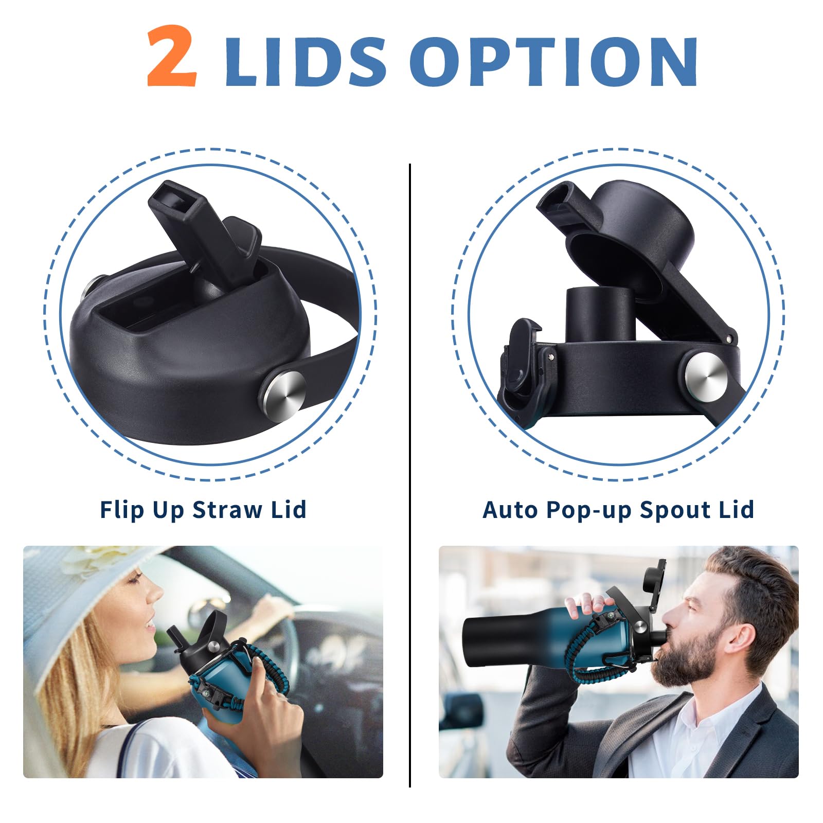 32 Oz Insulated Tumblers Metal Water Bottles - With Paracord Handle, Waterbottle With Straw