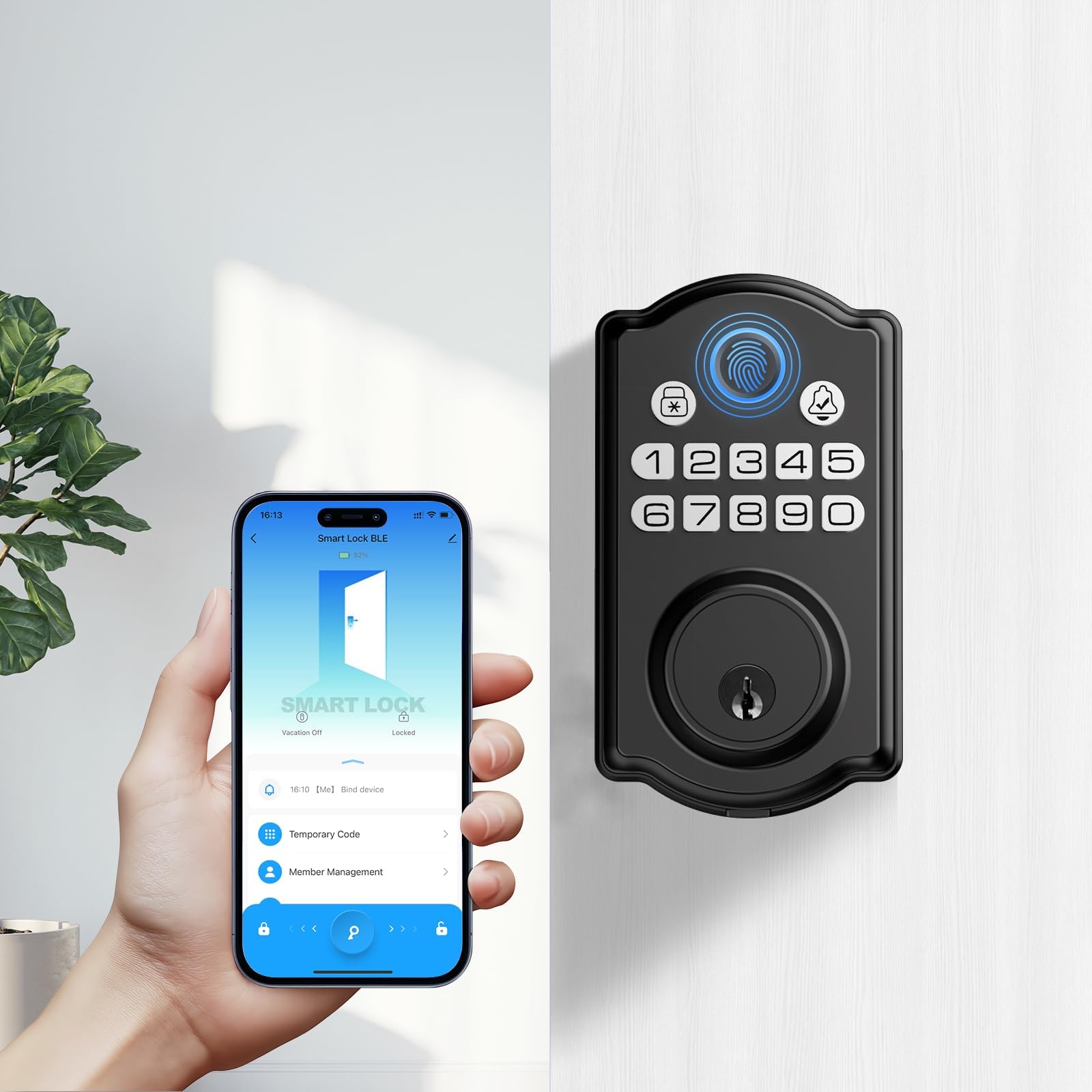 Physen Keyless Entry Door Lock - Fingerprint Door Locks With App Control - Smart Deadbolt For Front Doors - Biometric Security, Auto-Lock&One-Touch-Lock, Ip54 Waterproof, Easy Install