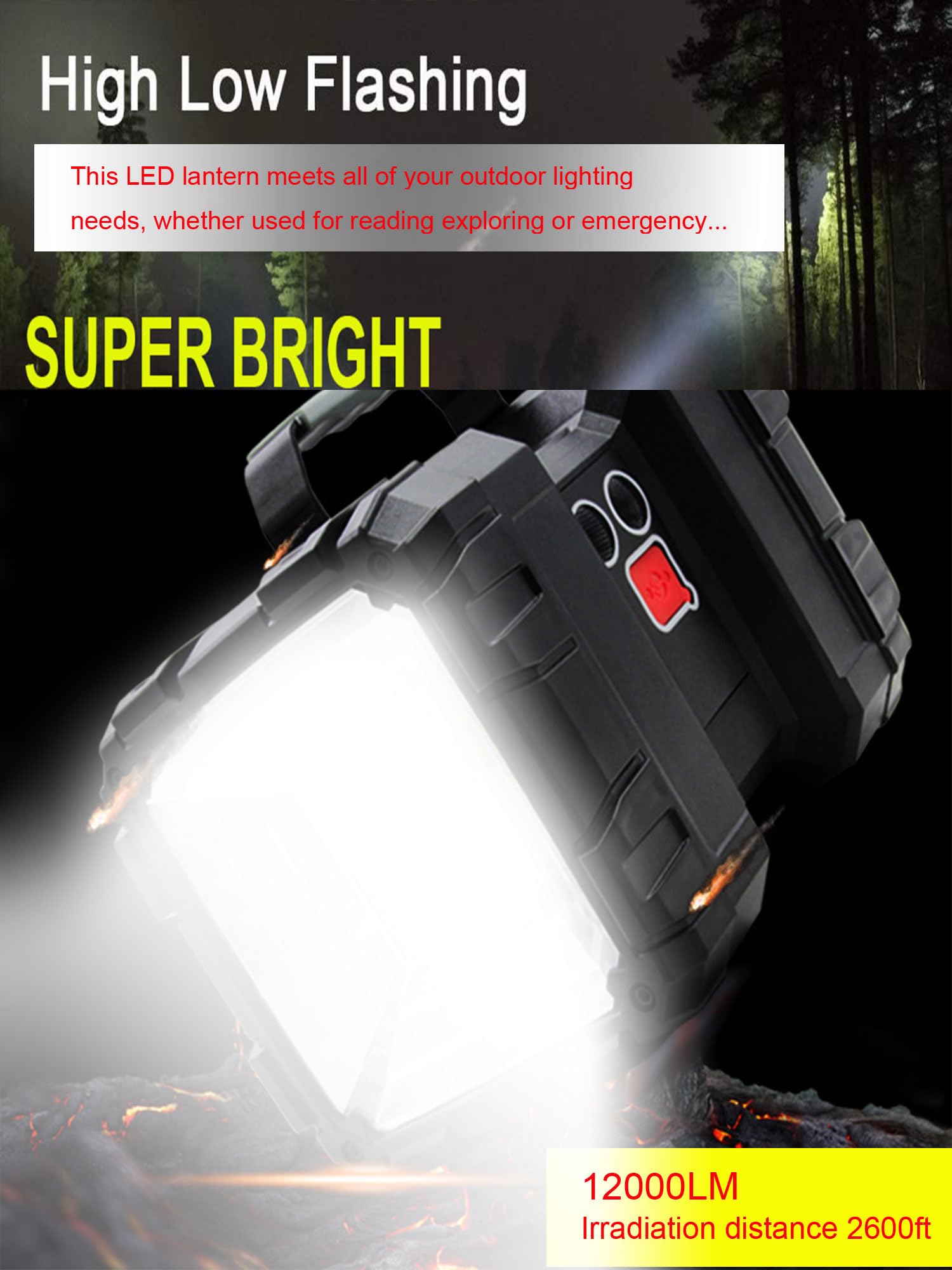 Suyooulin Rechargeable Flashlight, Led Spotlight Flashlight 10000Mah 12000Lm 20H Ultra-Long Standby 3+4 Lights Modes Waterproof Camping Flashlight(35 Leds)