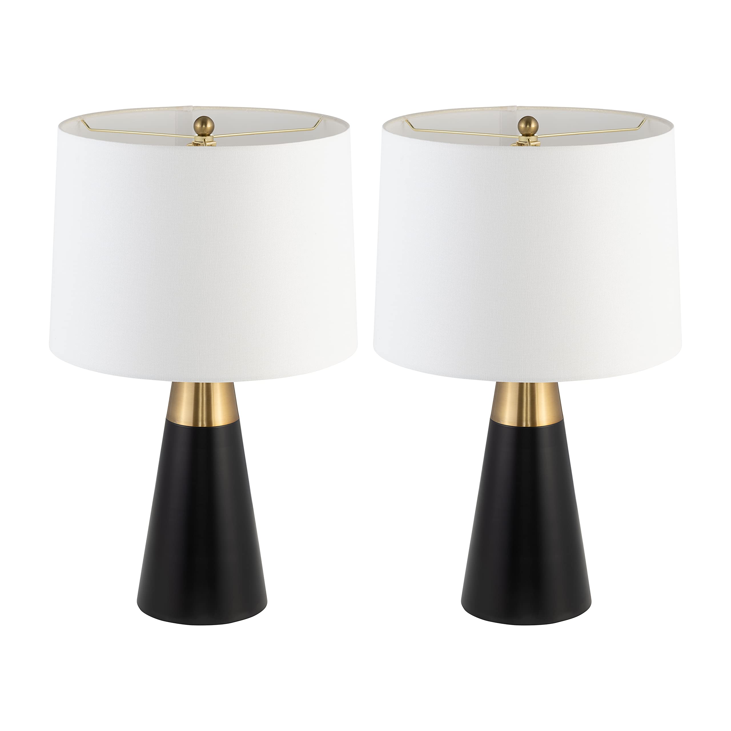 Sagebrook Home Black And Gold Table Lamps Set Of 2 – Modern Metal Base With White Linen Drum Shade For Bedroom, Living Room, Office, Home Décor, 23 Inches