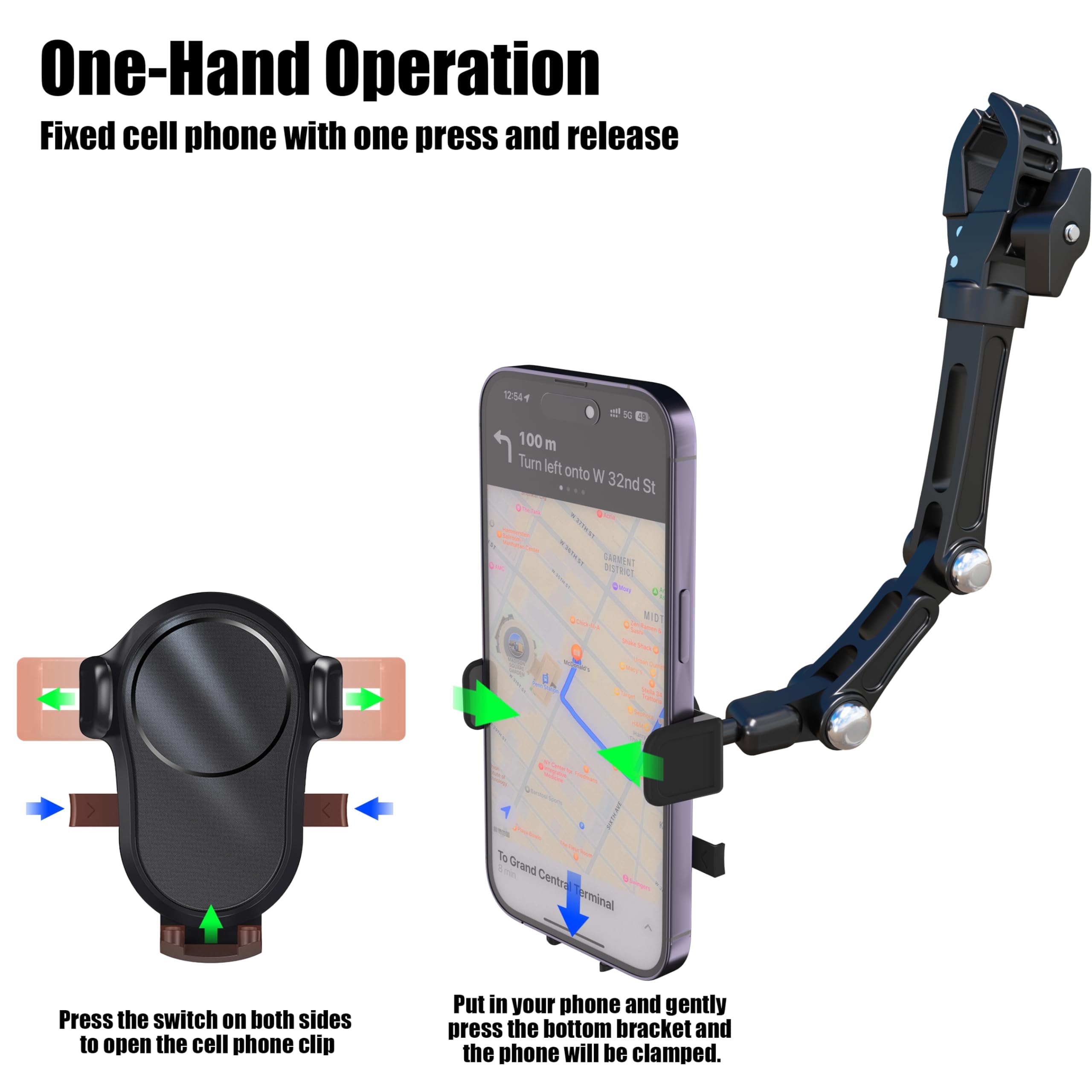 Penuspt Phone Holder For Car,Rearview Mirror Cell Phone Holder For Car Aluminum Arm Rotatable Retractable Universal Car And Truck Mount For Iphone And Android Phones