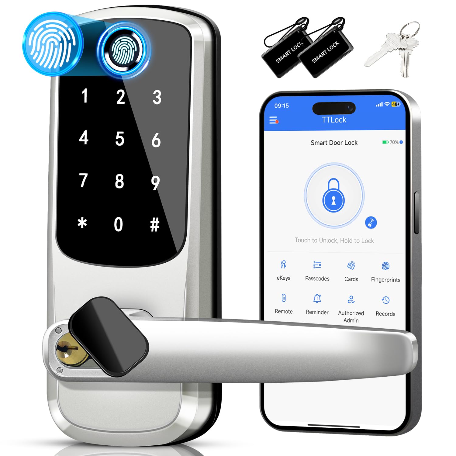 Msr605 Smart Door Handle Lock With Keypad, Keyless Entry Door Lock,Smart Locks For Front Door, Electronic Door Deadbolt With Keypad For Exterior Door, Fingerprint Lock With Code,Auto Locked & App Control