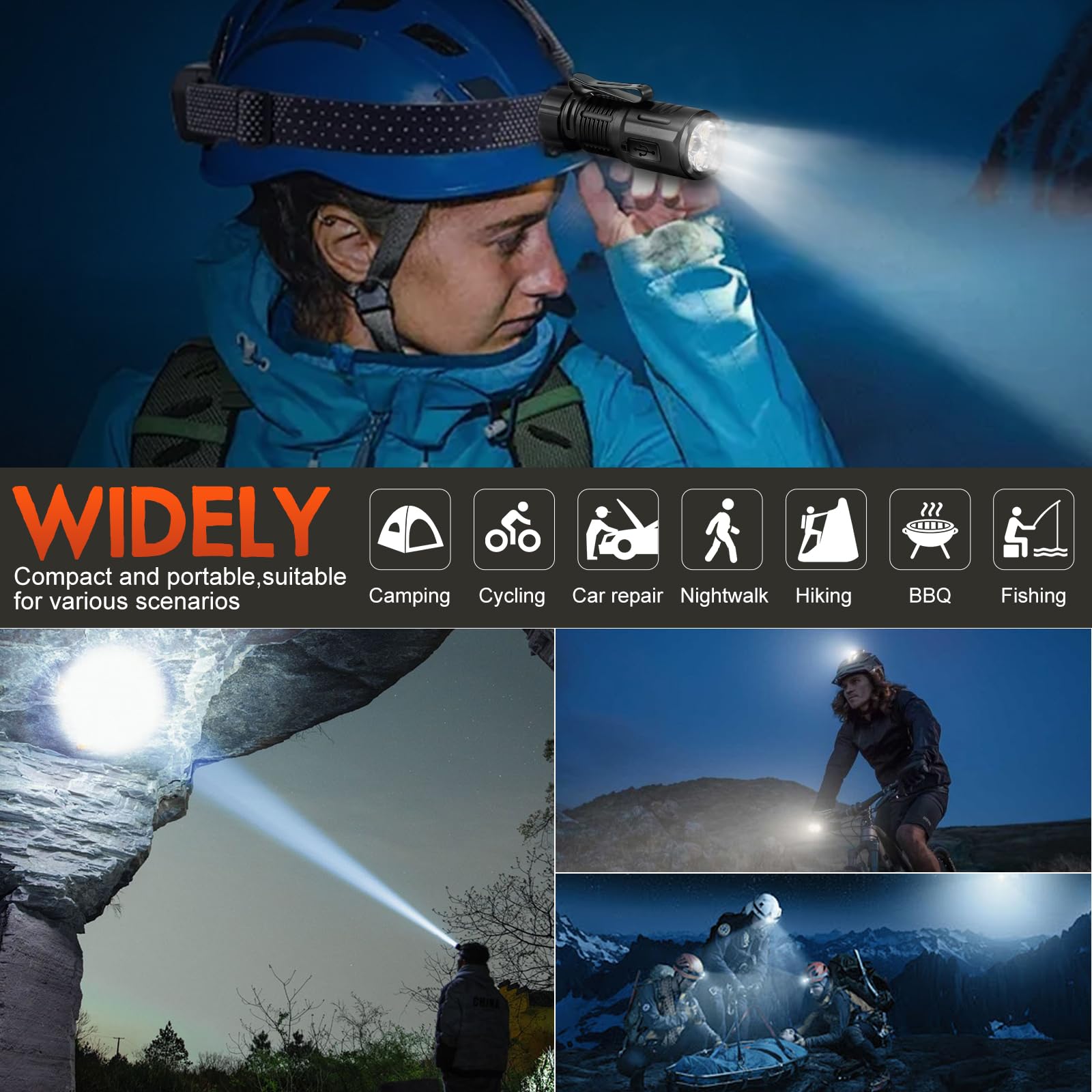 Ruisiya Rechargeable Edc Flashlight 1200 Lumens 3 Light Sources Compact Pocket Clip Light, Led Super Bright Small Flashlight,7 Modes Portable Magnetic Mini Flashlight For Outdoor Camping Emergencies (Black)