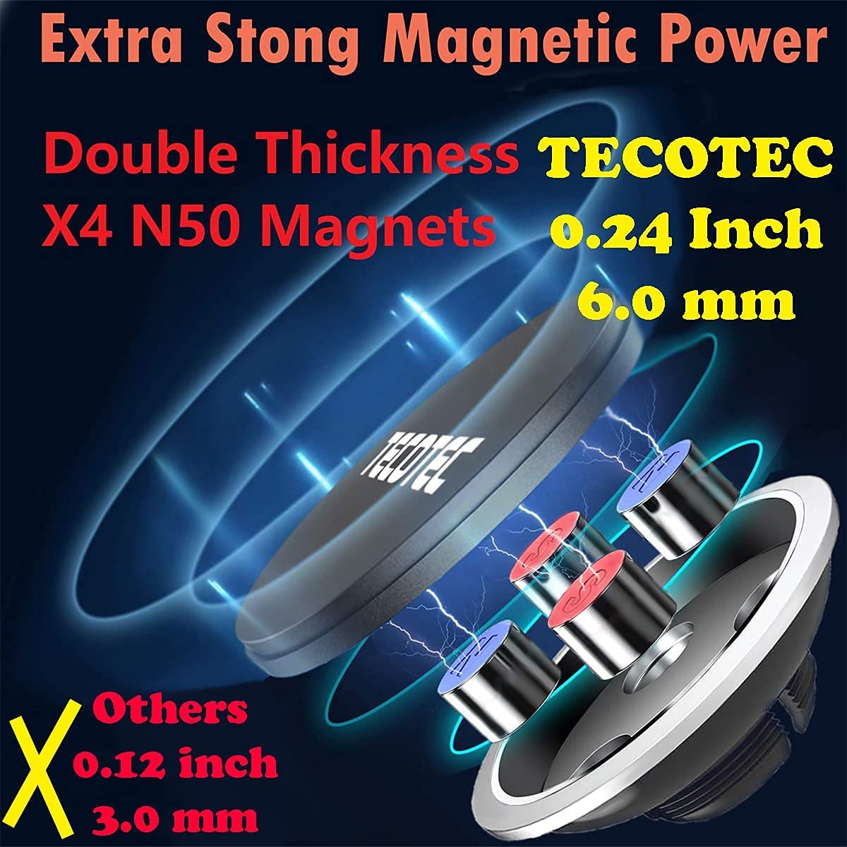 Tecotec Magnetic Short Cup Holder Phone Mount, Durable Car Cup Phone Holder With Double Thickness Strong N50 Magnets Mount Compatible With All Cellphones & More