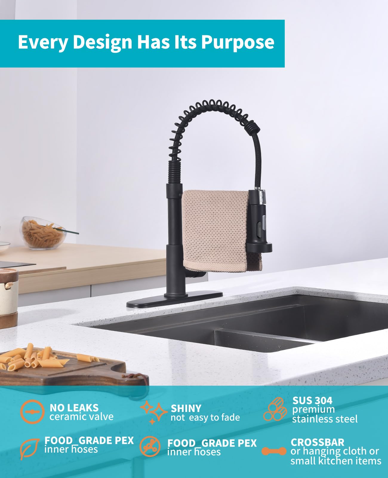 Jafeton Durable Kitchen Faucet With Pull Down Sprayer, Temperature Control 360° Rotatable Commercial Kitchen Sink Faucets Single Handle Spring Laundry Camper Utility Wet Bar Sinks