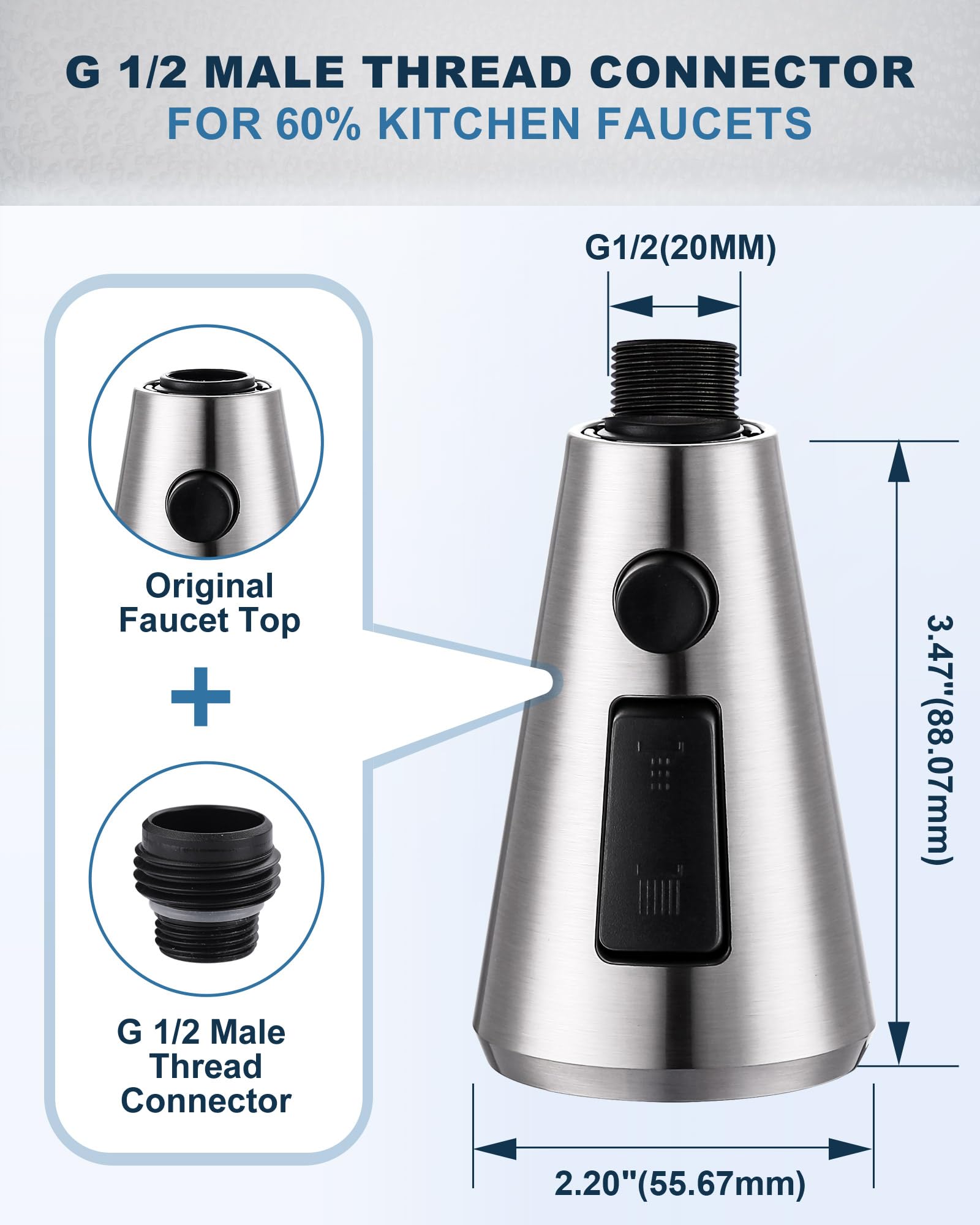 Aleasha Pull Down Spray Head For Kitchen Faucet,3-Function Sink Spray Nozzle With 9 Adapters,Kitchen Faucet Head Replacement Compatible With Moen,American Standard Faucets,Brushed Nickel