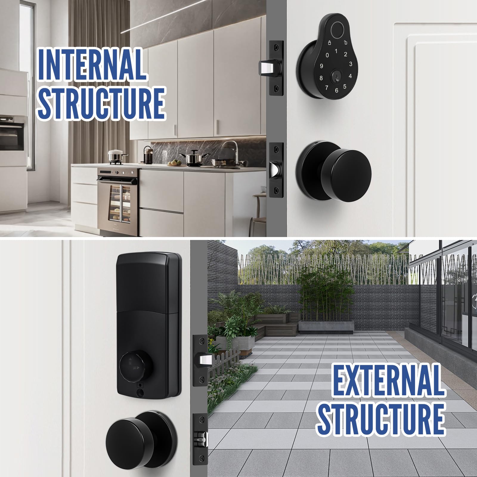 Cielsa Dawn Keyless Entry Door Lock Deadbolt With Handle Set-Code,Key,Fingerprint Deadbolt And Black Door Knobs-Touchscreen Keypad Deadbolt Smart Locks For Front Door- Easy Install-Auto Lock