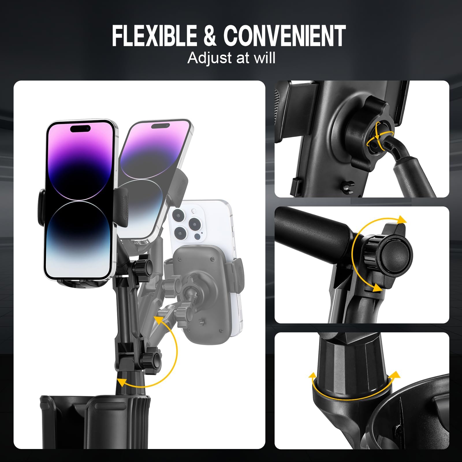 This Hill  Cup Holder Phone Mount, 2 In 1 Universal Adjustable Long Neck, Compatible With Iphone 14 Pro Max/Se/8/7/6, Samsung & All Smartphones, Black
