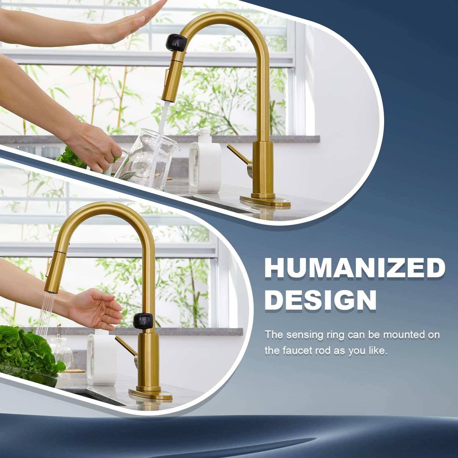 Tohlar Toucheless Kitchen Faucet Gold, Motion Sensor Kitchen Faucet With Pull Down Sprayer Hands- Single Handle Kitchen Sink Faucet Stainless Steel Brushed Gold