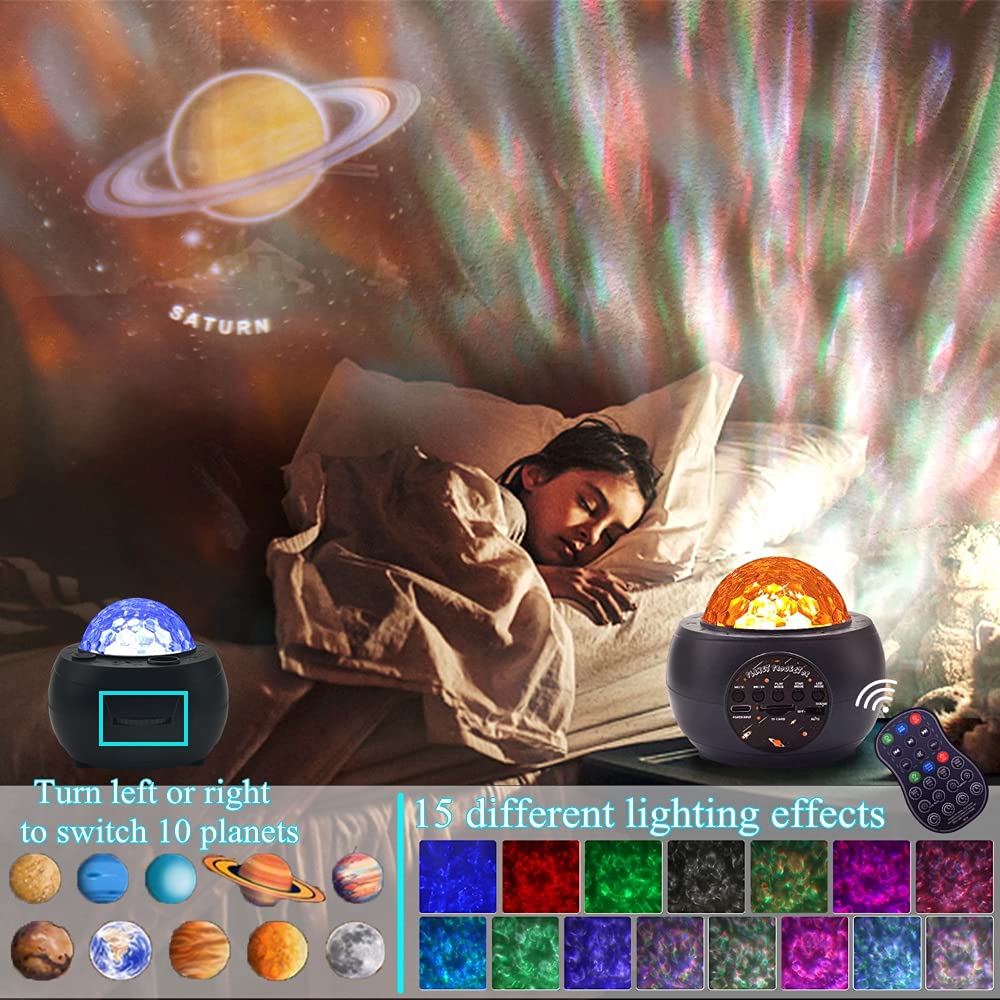 Laysinly Galaxy Planet Projector Night Light, Galaxy Star Light, Music Bluetooth Speaker, Astronomy Multicolor Bedroom Light, Children Adult Present (Planet)