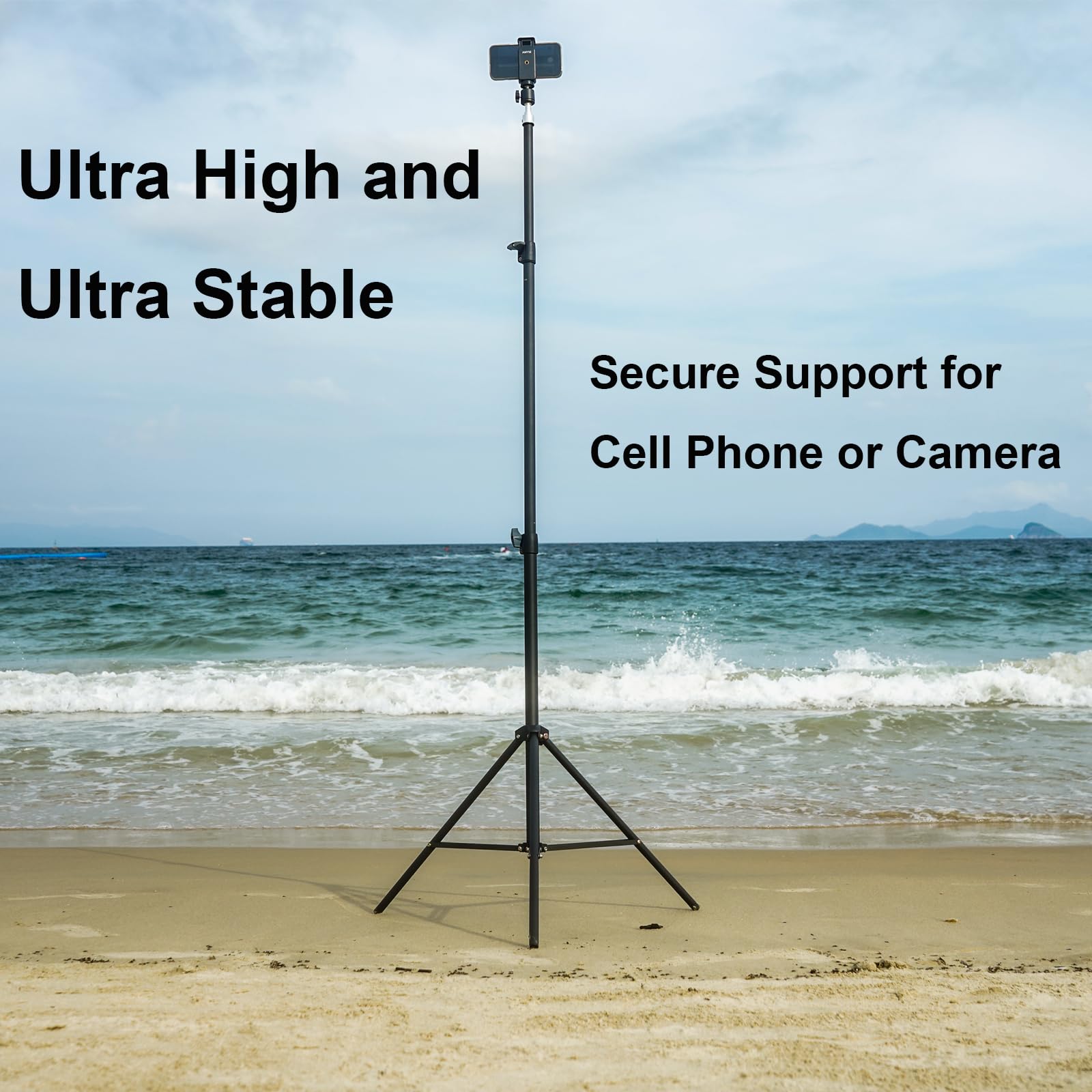 Amym 82.6 Inch Tall Tripod For Most Cell Phone, Lightweight Camera And Action Cameras, Ultra High Tripod With Dual Cell Phone Clips For Iphone 14 Pro Max, 13 Pro Max, Galaxy S23 Ultra, S23+ And More