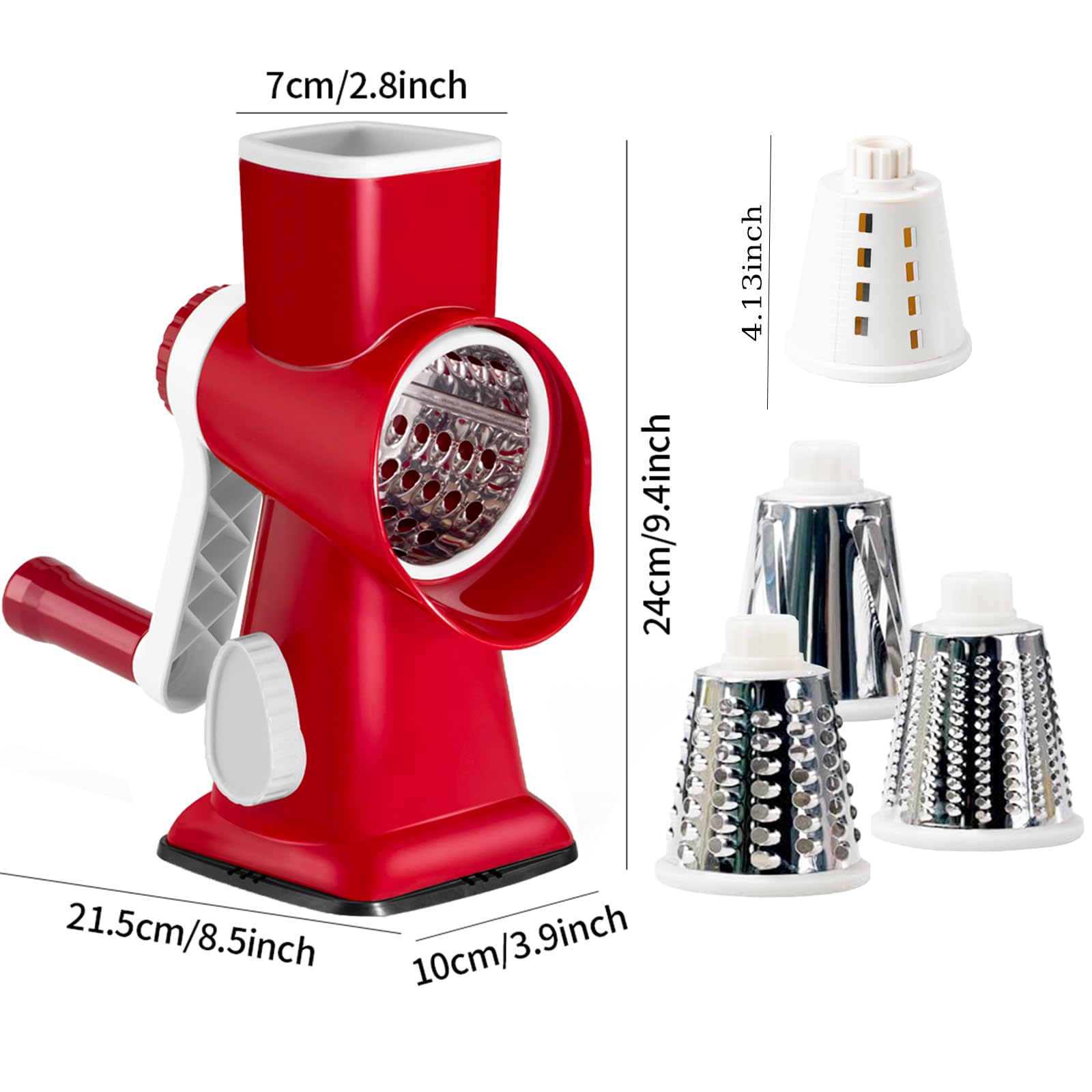 Rotary Cheese Grater with Handle, Multifunctional Kitchen tool, Stainless Steel Rotary Grater Slicer for Fruit, Vegetables - Koospark