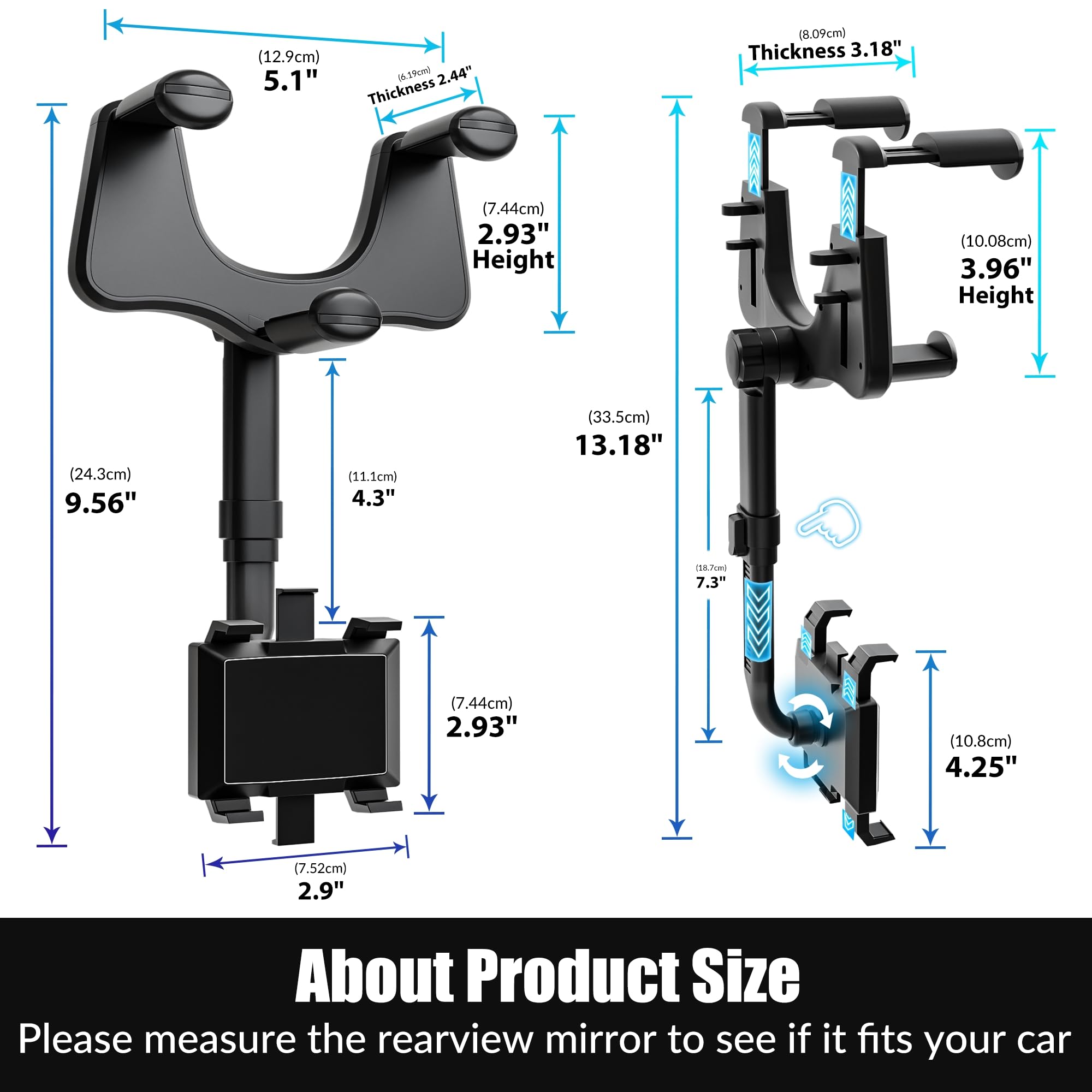 Sxhyf Rear View Mirror Phone Holder, Rotatable And Retractable, Universal Mount, Cell Car Fit For Iphone 11 12 13 14 Pro Max Samsung All Phone