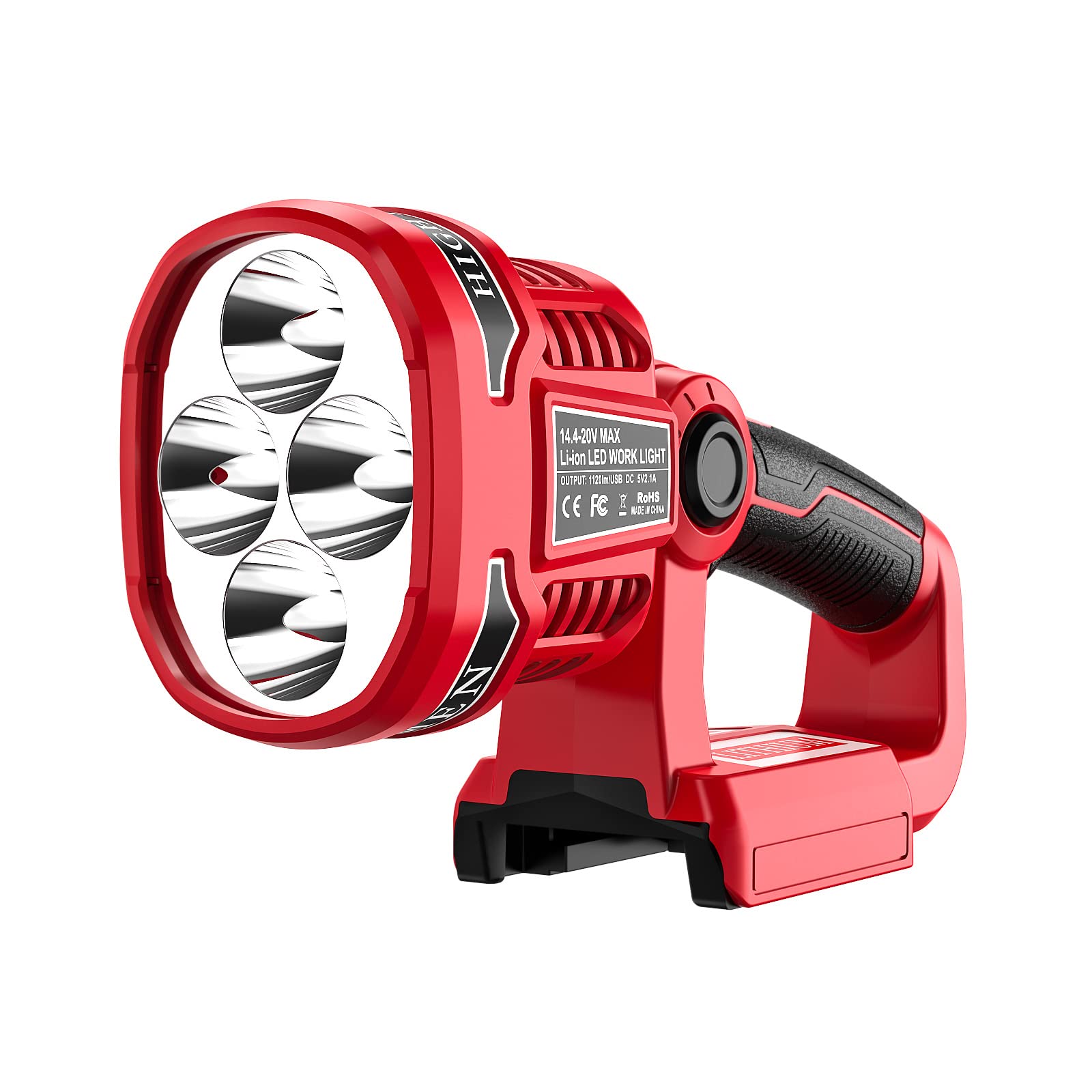 Dteztech 12W 1120Lm Led Work Light For Milwaukee 18V Lithium-Ion Battery, Rechargeable Flashlight Spotlight With Usb Port, 18V Tool With Red Night Vision Light…