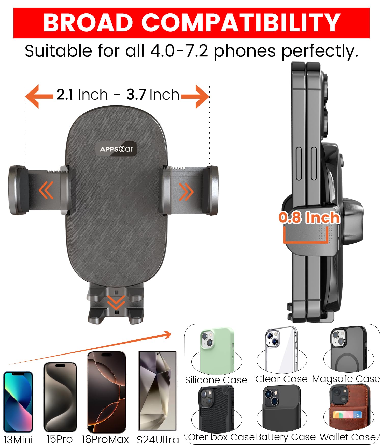 Apps2Car Sturdy Cup Phone Holder Mount For Car, Adjustable Height & Reach, Flexible Long Arm With Multi-Ball Pivot, One-Hand Operation, Compatible With Iphone Samsung Android Smartphones