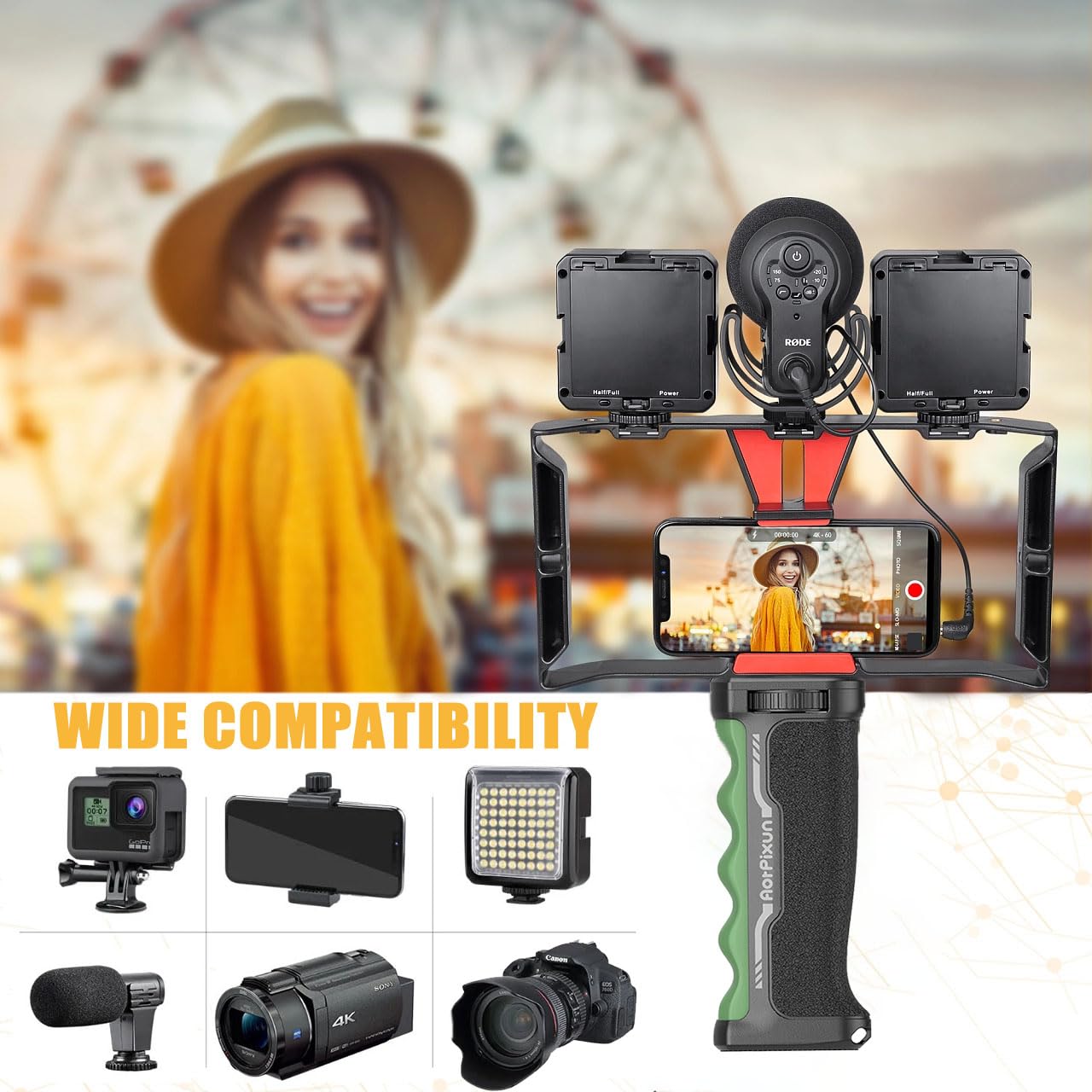 Aorpixun Profession Camera Handle Grip Ergonomic Universal Handheld Grip Stabilizer Compatible With 1/4'' Gopro Dsrl Digital Video Camera Camcorder