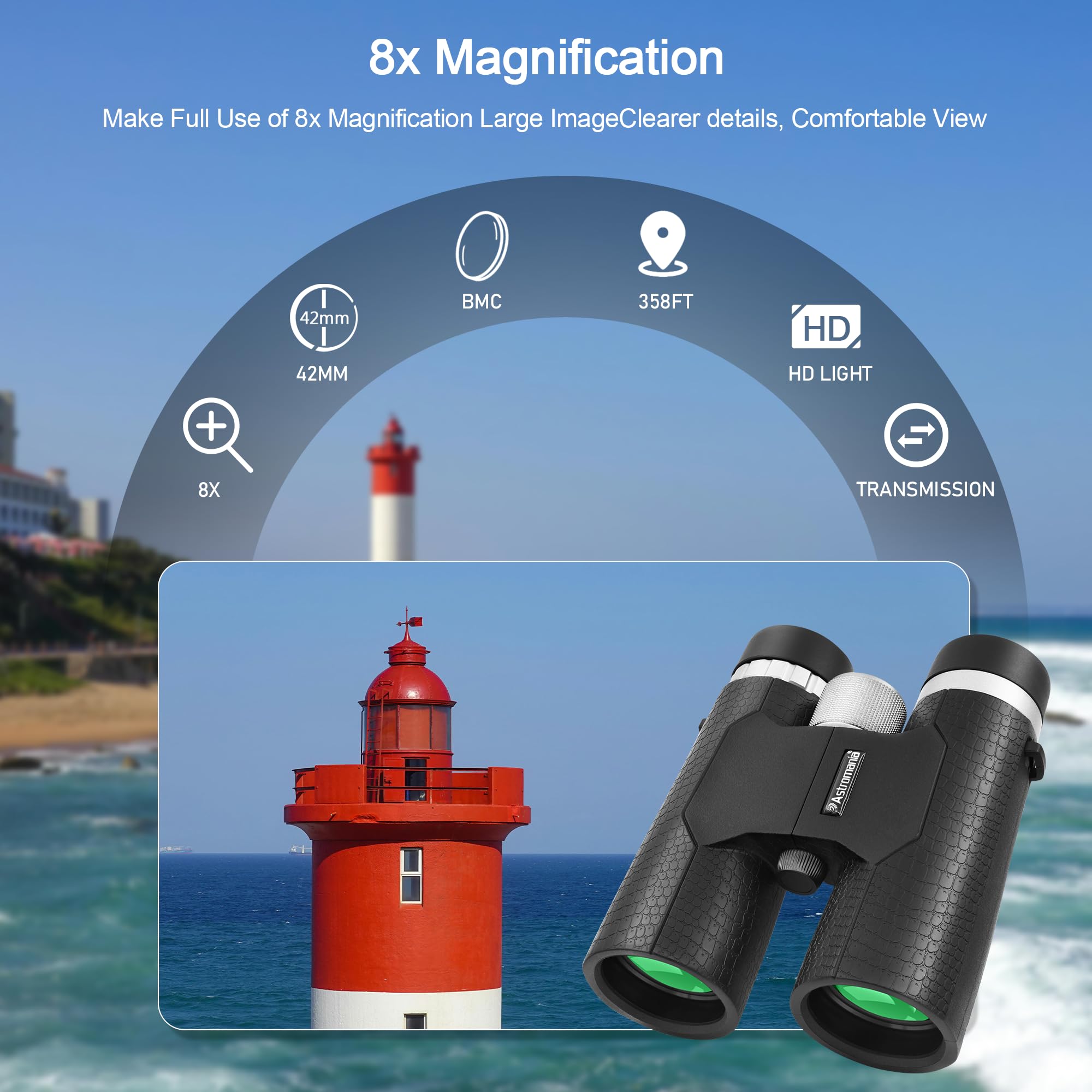 Astromania 8X42 Compact Binoculars -Bk7 Prism - For Traveling, Wildlife, Bird Watching, Camping And Sport Games, Concerts And Theater