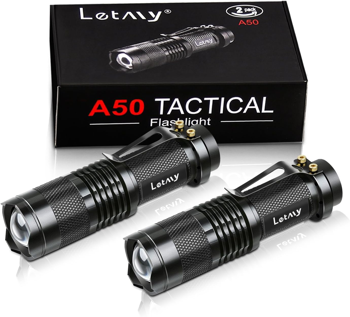 Letmy Tactical Flashlight, Super Bright Led Mini Flashlights With Belt Clip, Zoomable, 3 Modes, Waterproof - Best Edc Flashlight For , Hiking, Camping, Hurricane & Power Outage (2 Pack)
