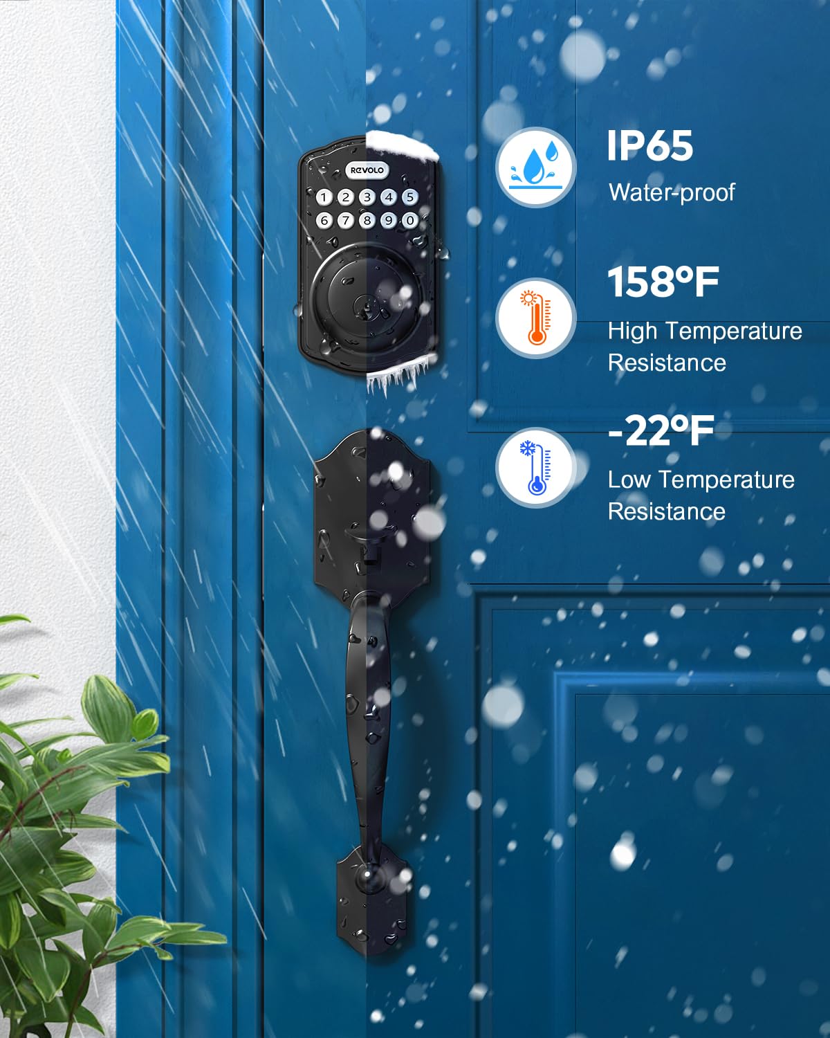 Revolo Re001 Electronic Keypad Deadbolt, Keyless Entry Door Lock, Keyed Entry, Auto Lock, Smart Lock With Handle, Front Door Handle Sets, Anti-Peeking Password, Sandblasted Black