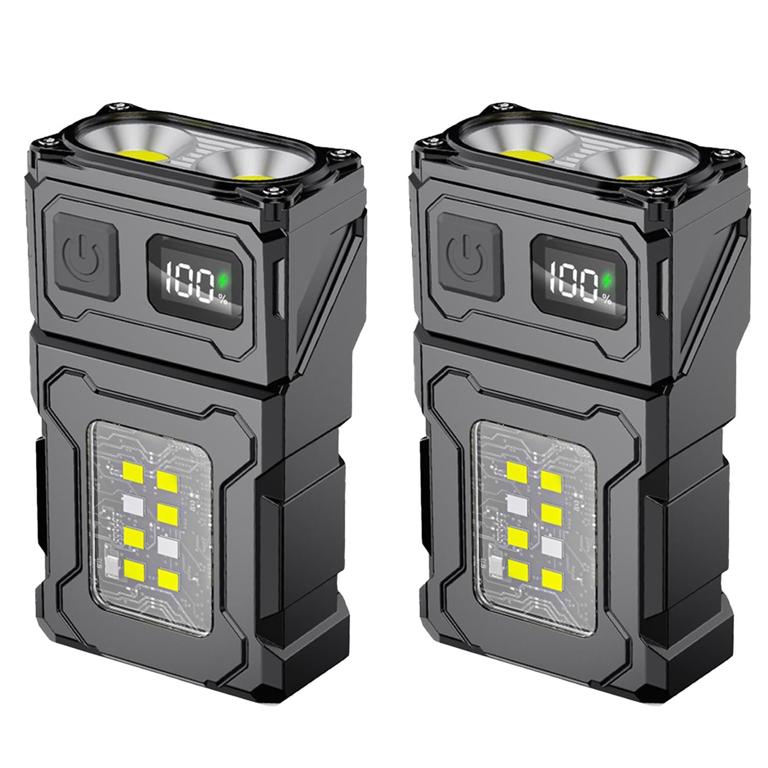 Mviocs 2Pack Led Flashlights Torch Rechargeable, Mini Edc Keychain Flashlight With Hat Clip, 6 Modes, Waterproof, Compact Pocket Work Light For Outdoor, Running, Camping, Fishing, Emergency