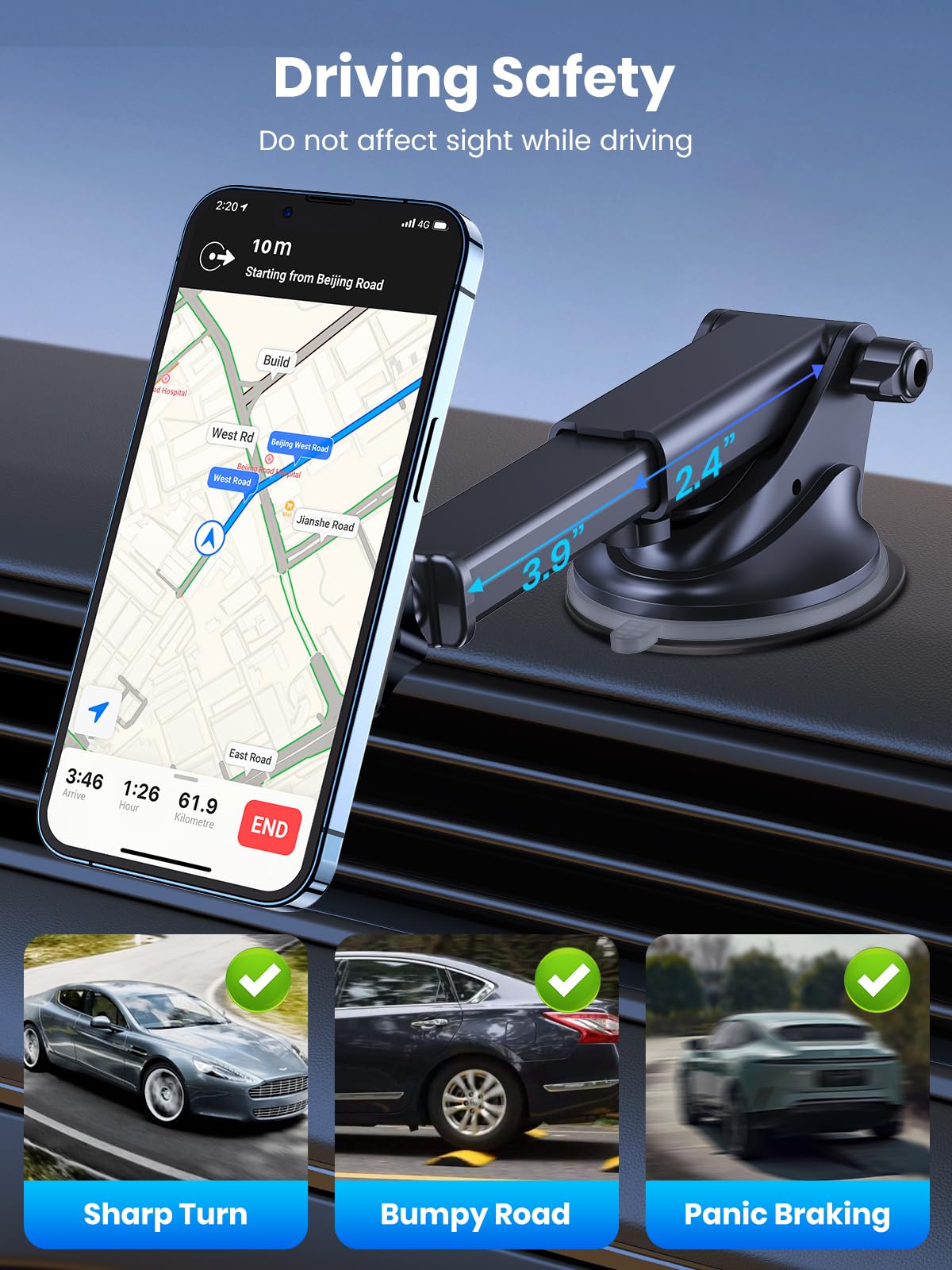 Topk Car Phone Holder Mount, Magnetic Phone Holder For Car Windshield And Dashboard, Adjustable Long Arm With Strongest Magnet For All Cellphones