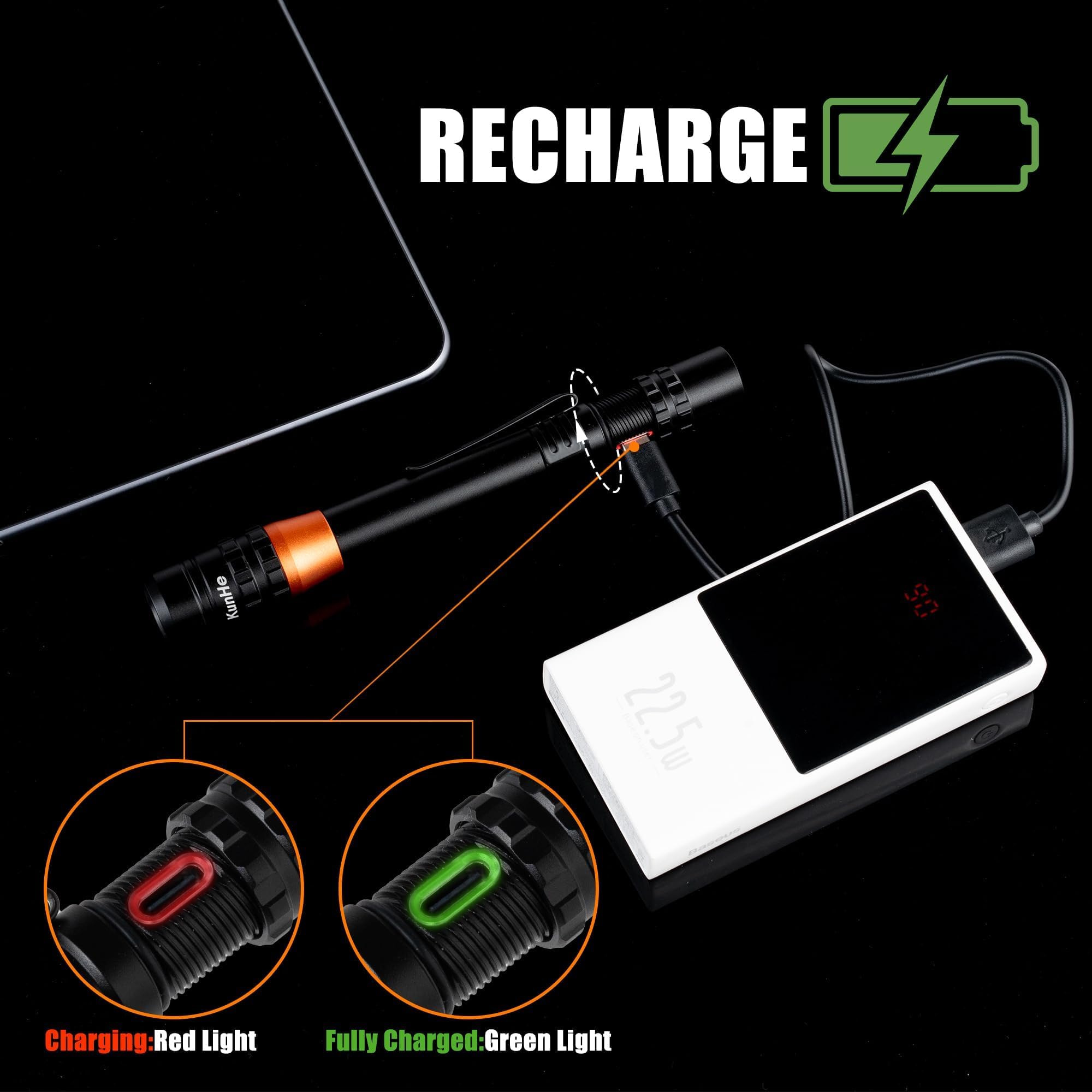 Kunhe 500 Lumens Small Led Pen Flashlight Rechargeable Ipx4 Waterproof 3 Light Modes Pocket Size Pen Flashlight With Steel Pocket Clip Usb C Charging Cable Work Light Valentine For Men