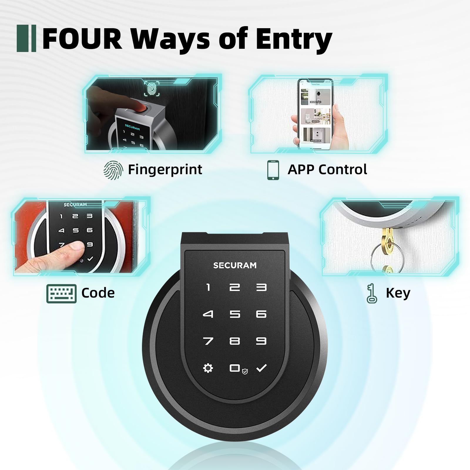 Securam Touch Fingerprint Smart Lock, Black, Biometric, Bluetooth Enabled, Auto Lock, Voice Control Via Alexa Or Google
