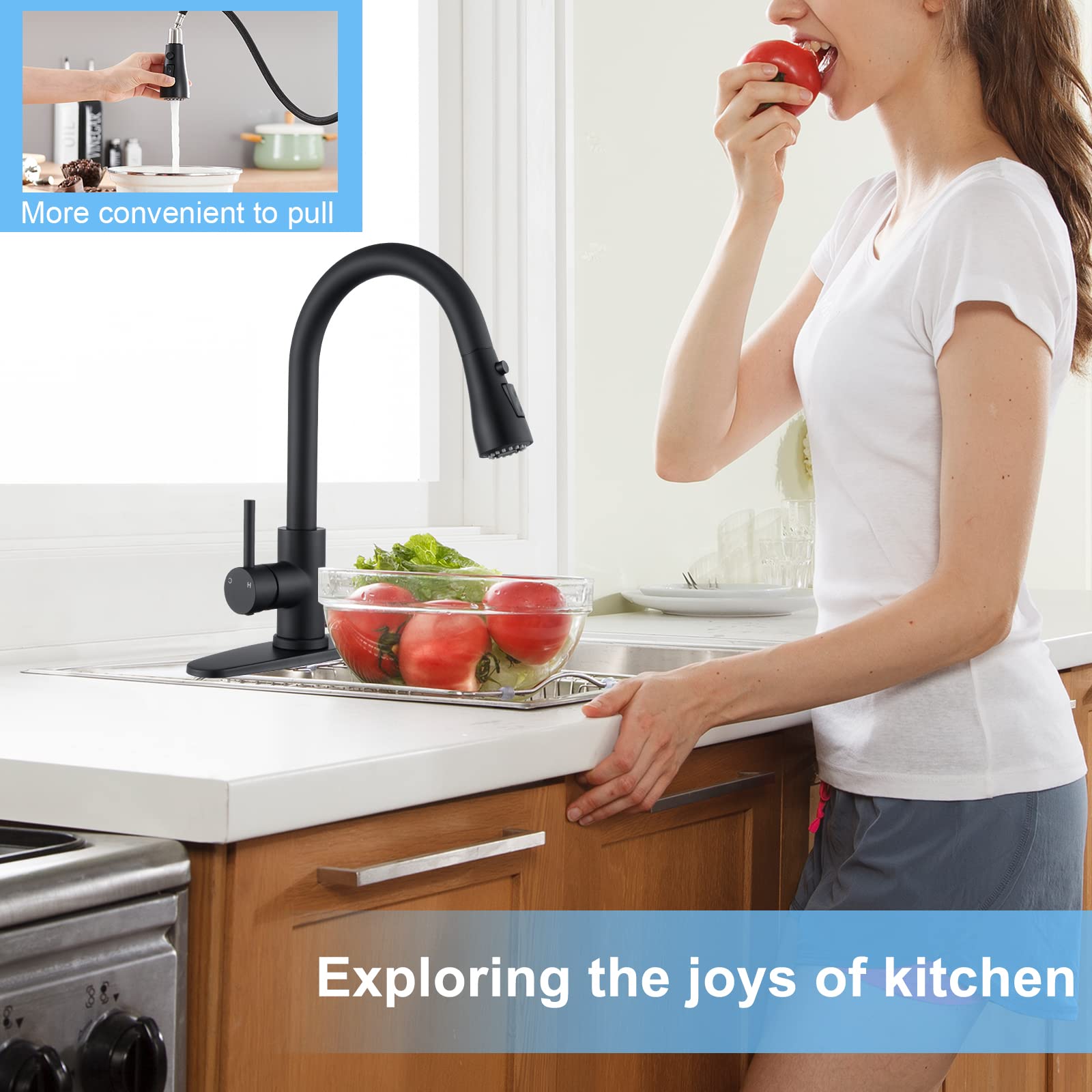 Aiodzlfd Matte Black Kitchen Faucets With Pull Down Sprayer, Kitchen Sink Faucet With Pull Out Sprayer - Effortlessly Achieve Efficient Kitchen Cleaning