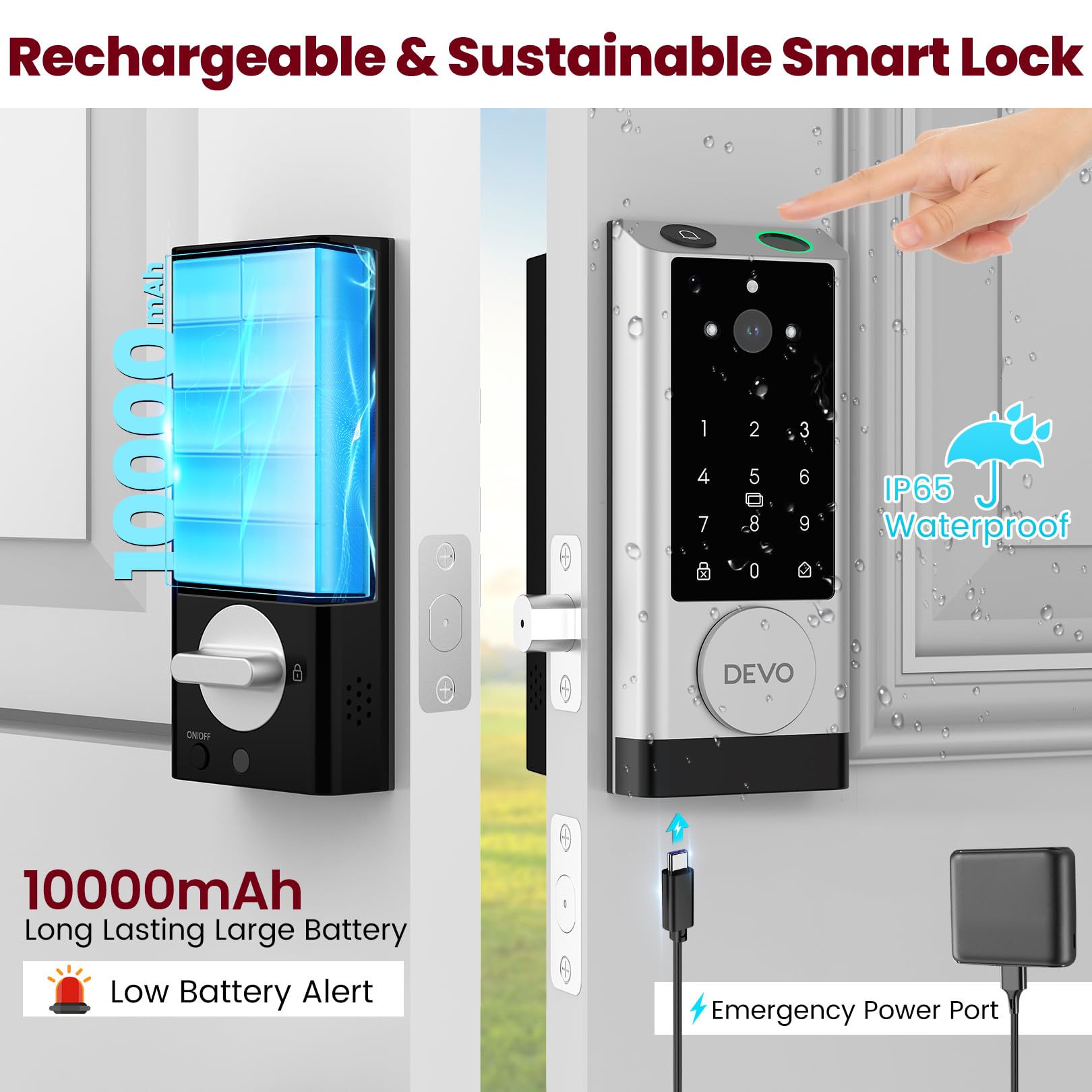 Devo G1 Video Smart Lock With Camera & Doorbell, 6-In-1 Keyless Entry Door Lock With Fingerprint, App Remote, Auto Locks, Built-In Wi-Fi Smart Deadbolt For Front Door, Ip65 Waterproof, Easy Install