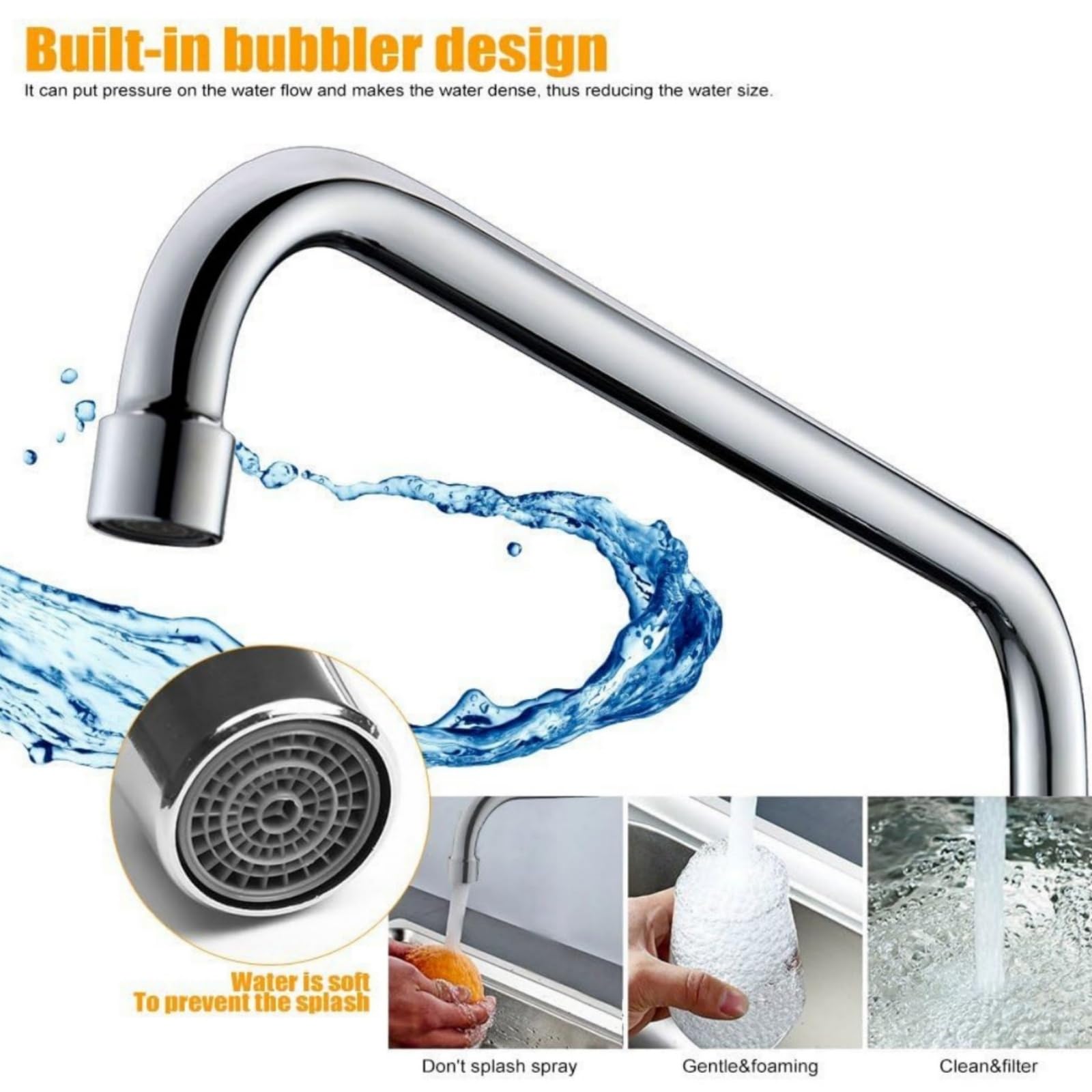 Jzbrain Wall Mount Faucet Heavy Duty Commercial Faucet 8 Inch Center With 12" Swing Spout 2.2 Gpm High Pressure Wall Mounted Kitchen Sink Faucet Brass Constructed & Chrome Polished