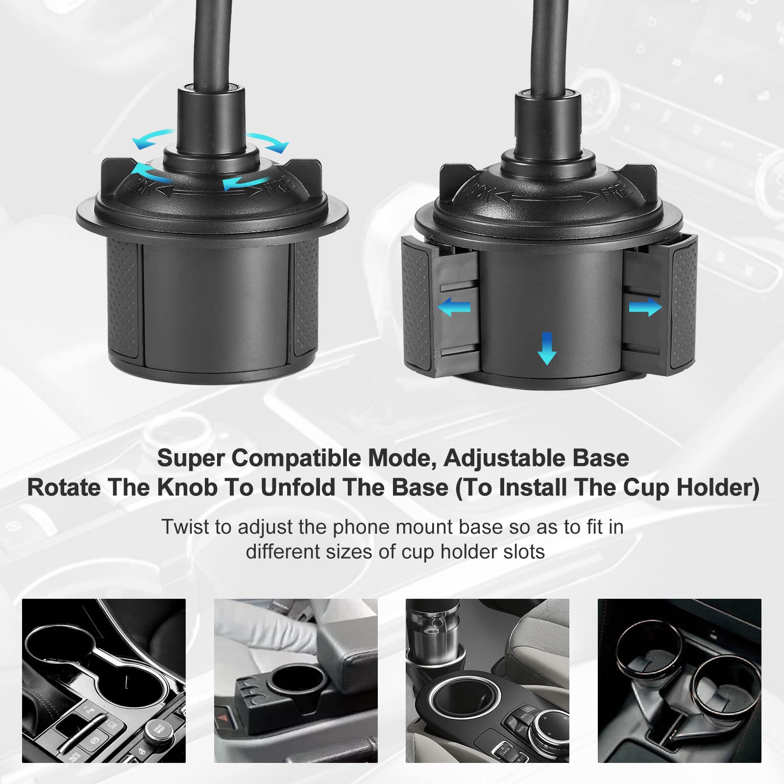 Yuheng Car Cup Holder Phone Mount With 360 Rotation Adjustable Gooseneck, Car Phone Holder For All Smartphones