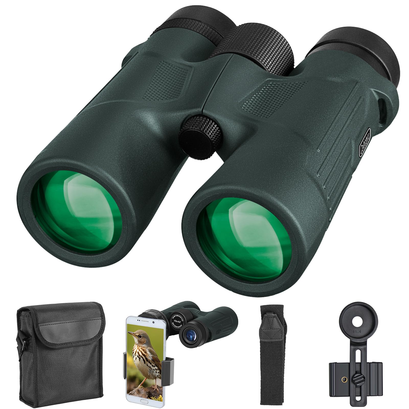 Celticbird 10X42 Hd Binoculars For Adults High Powered With Phone Holder, Bak4 Prism Waterproof Travel Binoculars For Bird Watching Hiking Camping Wildlife Viewing Outdoor Concerts Sports