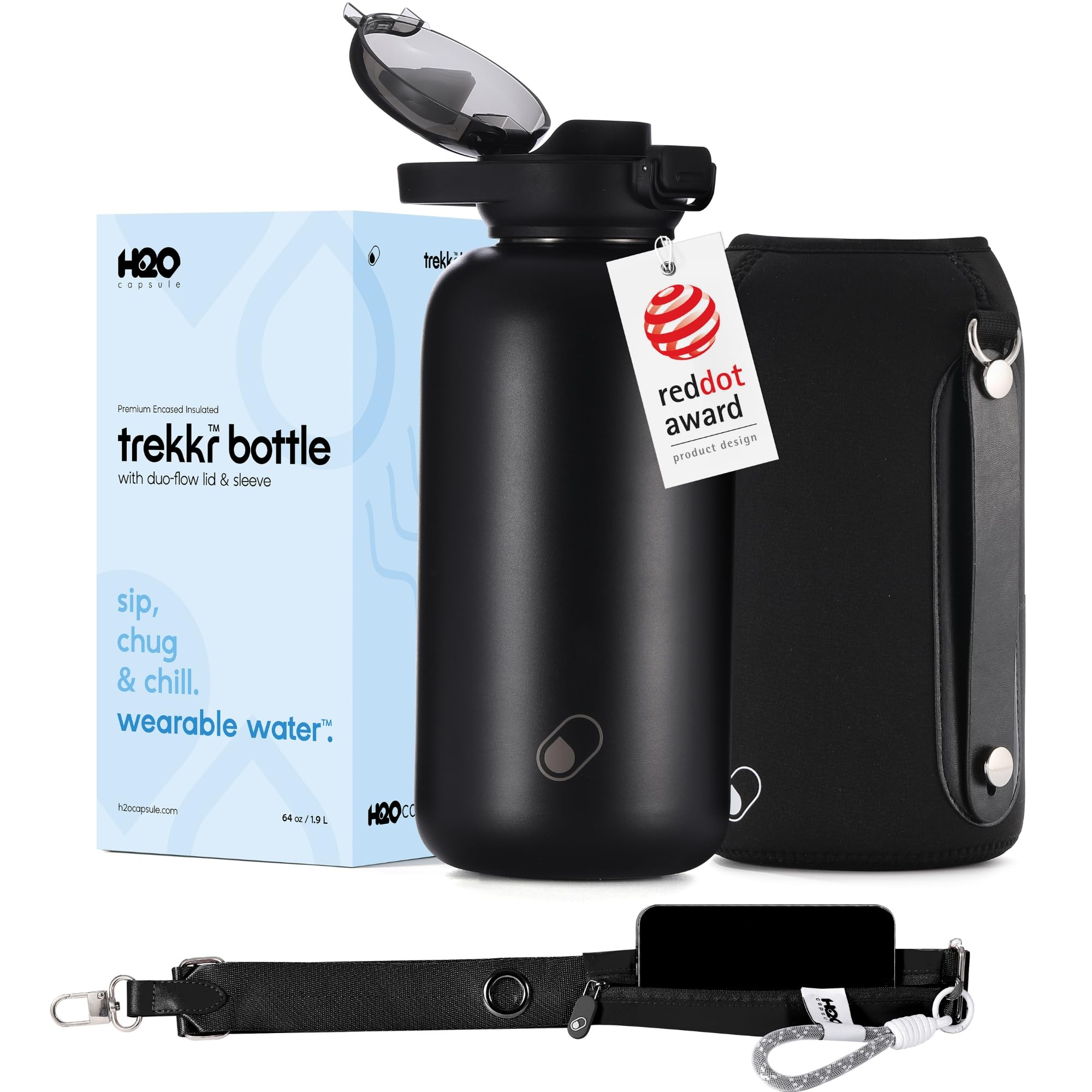 H2O Capsule Half Gallon Insulated Water Bottle With Straw - Stainless Steel Thermos Water Bottle