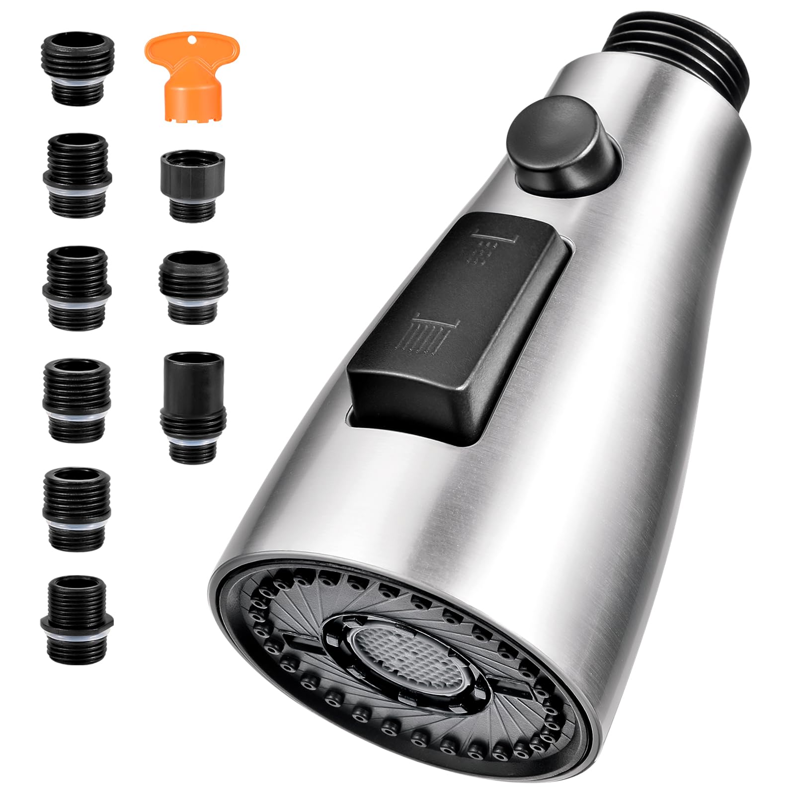 Xlajiao Kitchen Faucet Head Replacement, Premium 3 Function Pull Down Spray Head With 9 Adapters, Kitchen Sink Faucet Head Compatible With American Standard, Moen/Delta Faucets, Brushed Nickel